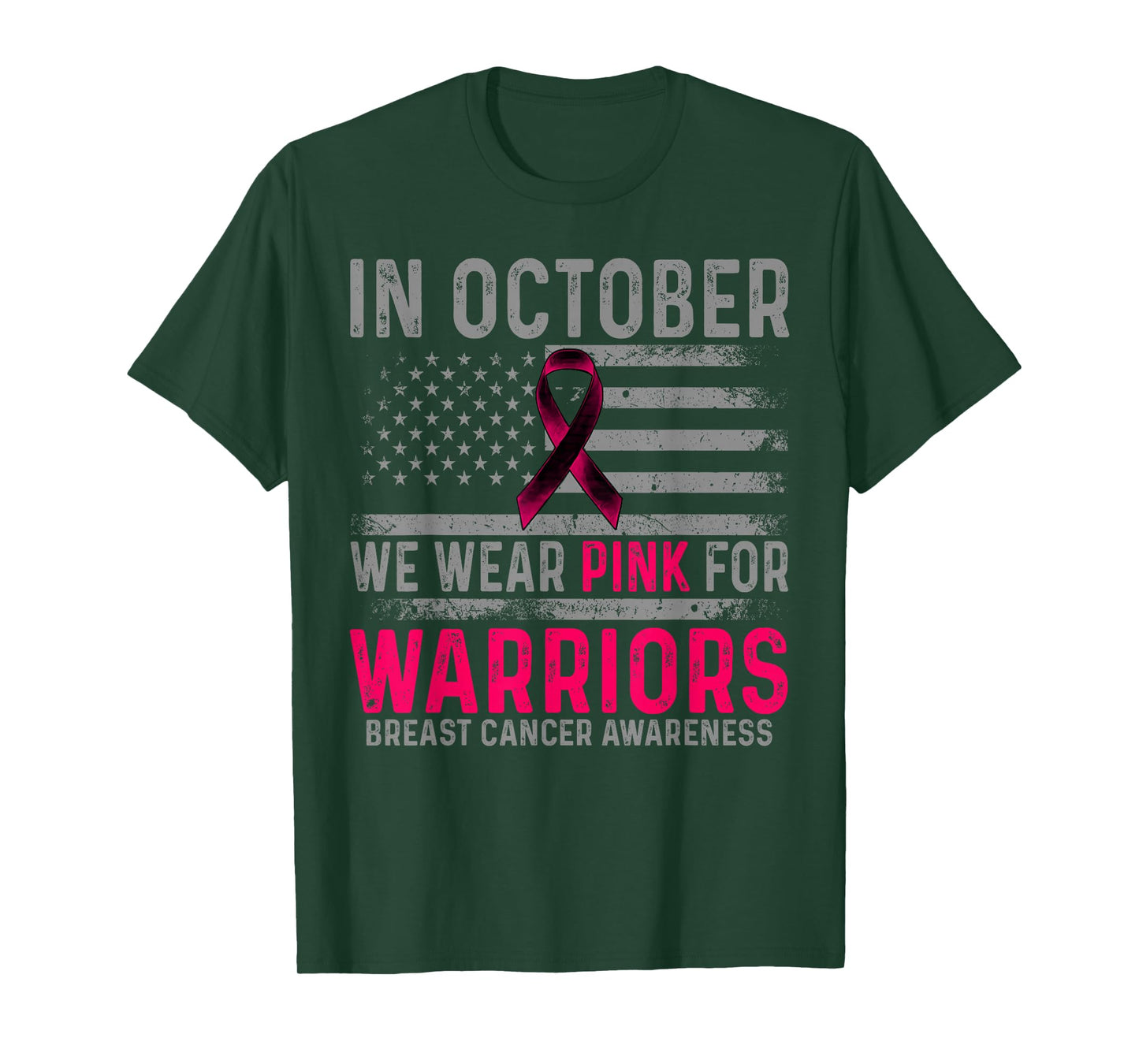 in October We Wear Pink US Flag Breast Cancer Awareness T-Shirt