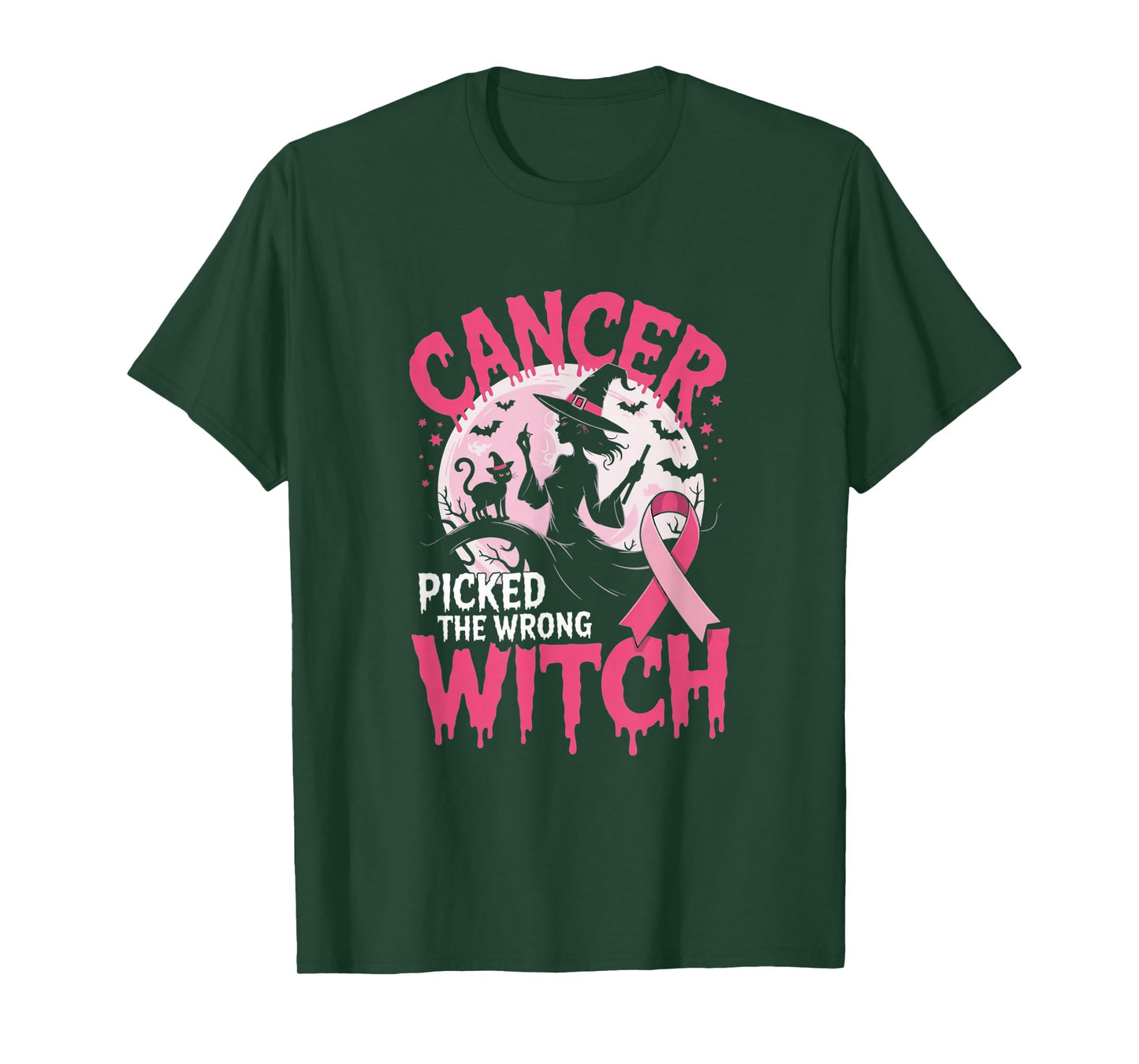 Cancer Picked The Wrong Witch - Pink October Halloween T-Shirt