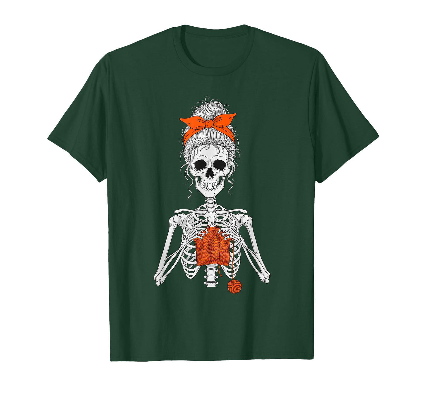 Skeleton Messy Bun Crochet Knitting Women T-Shirt