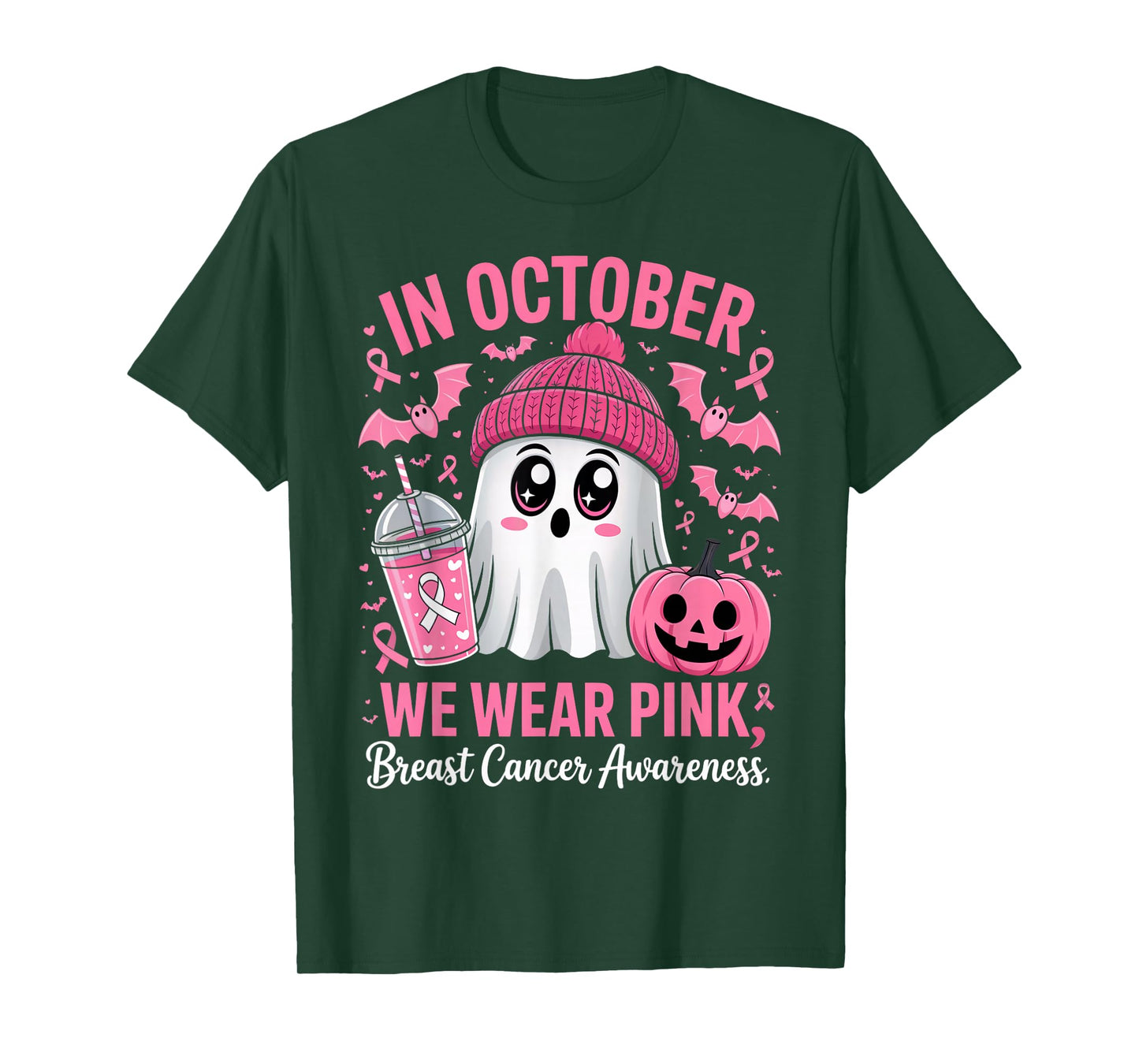 in October We Wear Pink Breast Cancer Awareness Halloween T-Shirt