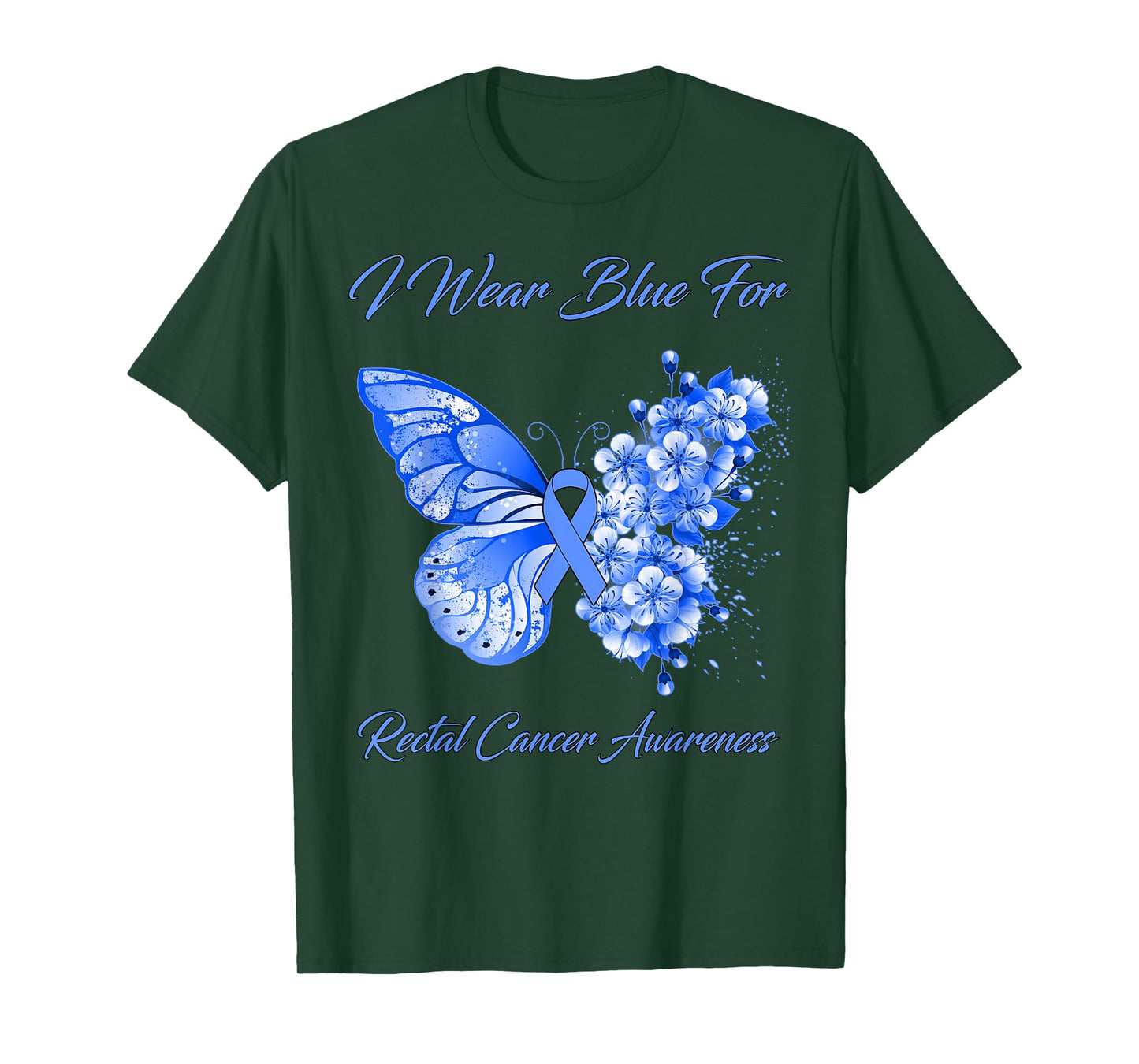 Butterfly I Wear Blue For Rectal Cancer Awareness T-Shirt