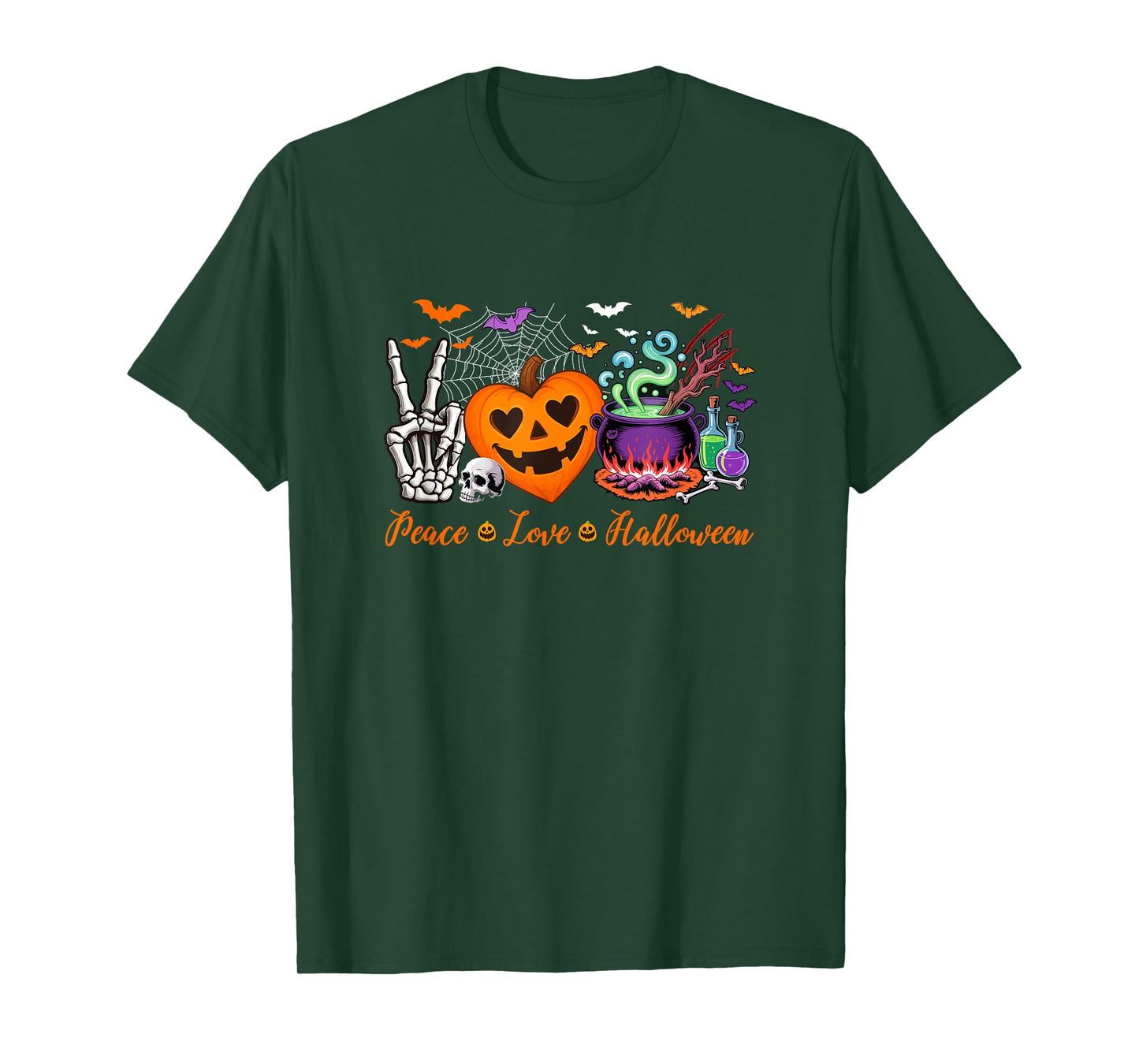 Peace Love Halloween Skeleton Hand Horror Heart Shape T-Shirt