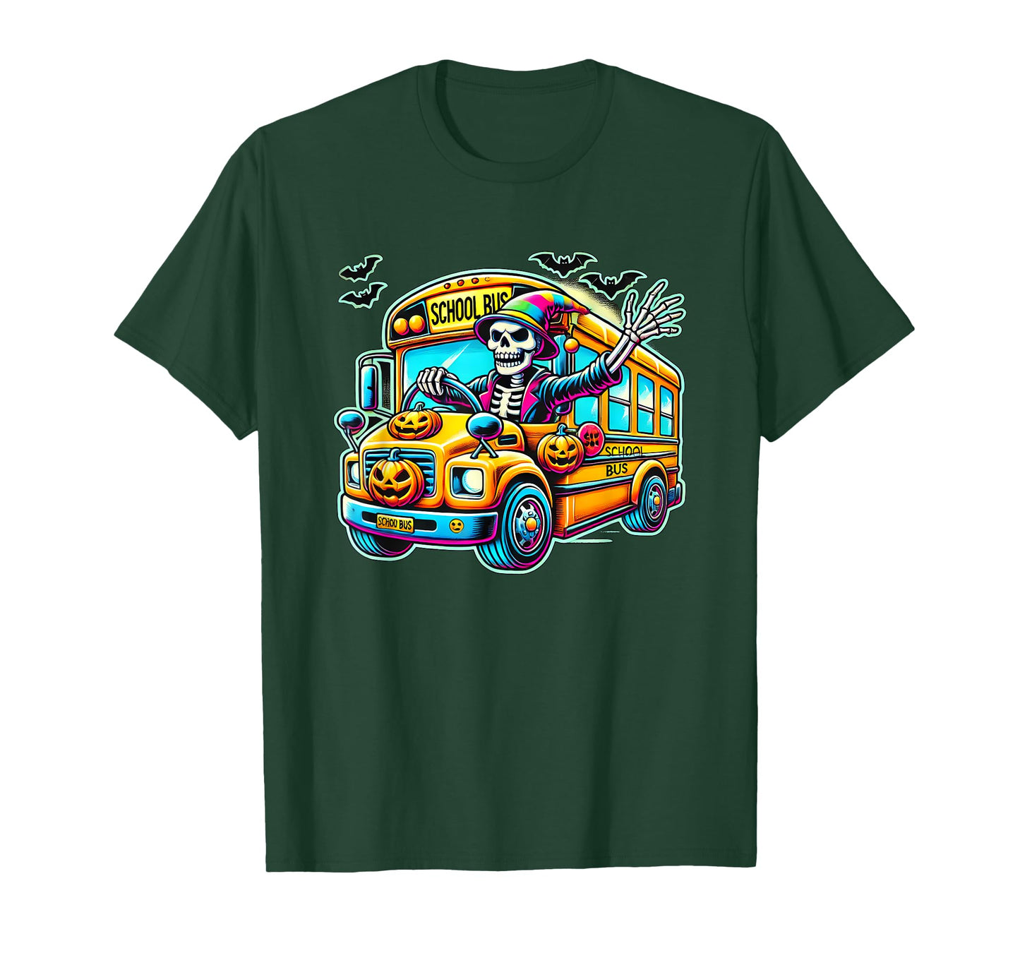 Halloween Skeleton School Bus Driver T-Shirt