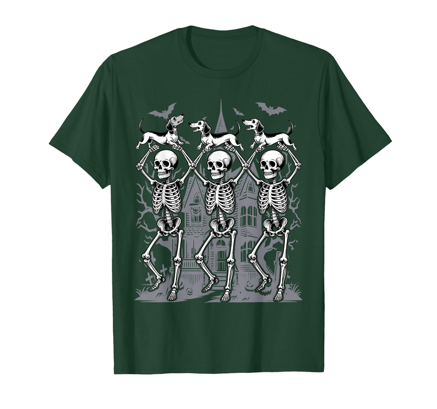 Retro Dancing Skeletons Dachshund Cute Halloween Dog T-Shirt
