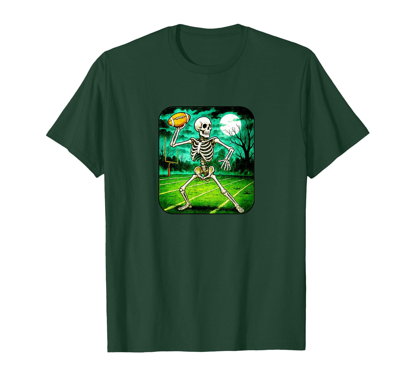 Skeleton Football Player Quarterback Field Moon Field Goal T-Shirt