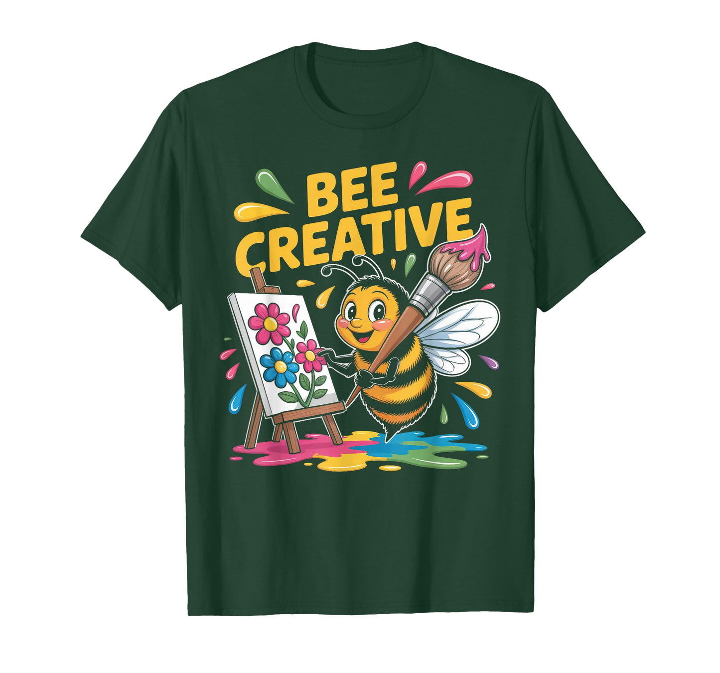 Bee Creative Cute Painting Bee with Flowers T-Shirt
