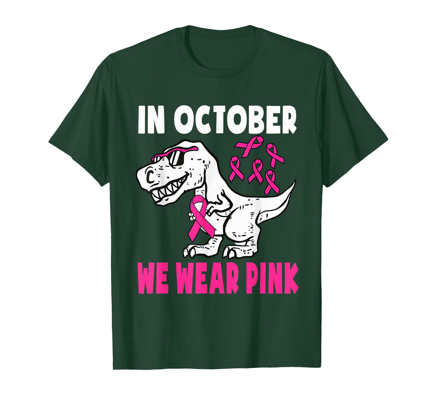 T-rex Dino in October We Wear Pink Breast Cancer Awareness T-Shirt