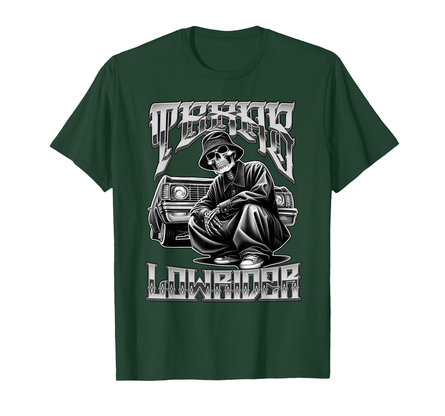 Texas Low Rider Chicano Tattoo Art Old School Cholo Skeleton T-Shirt