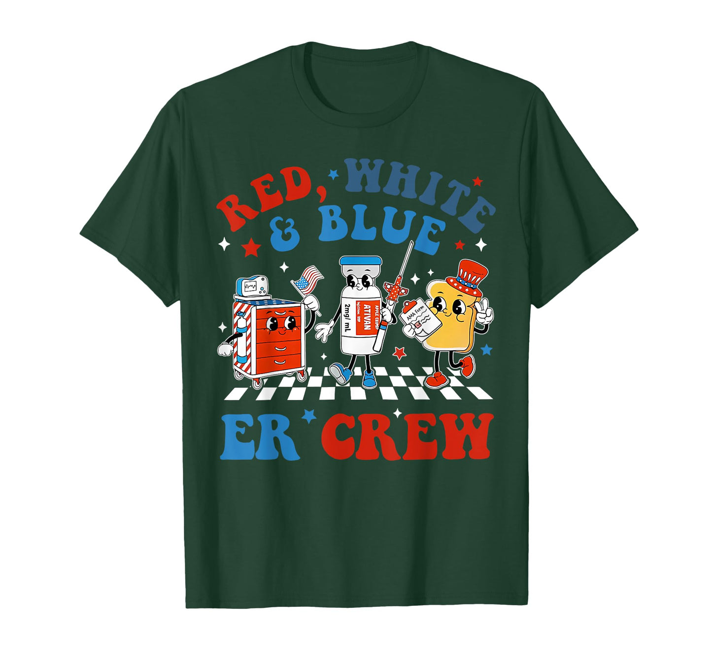 Retro Red White Blue Er Crew Emergency Room 4th Of July T-Shirt