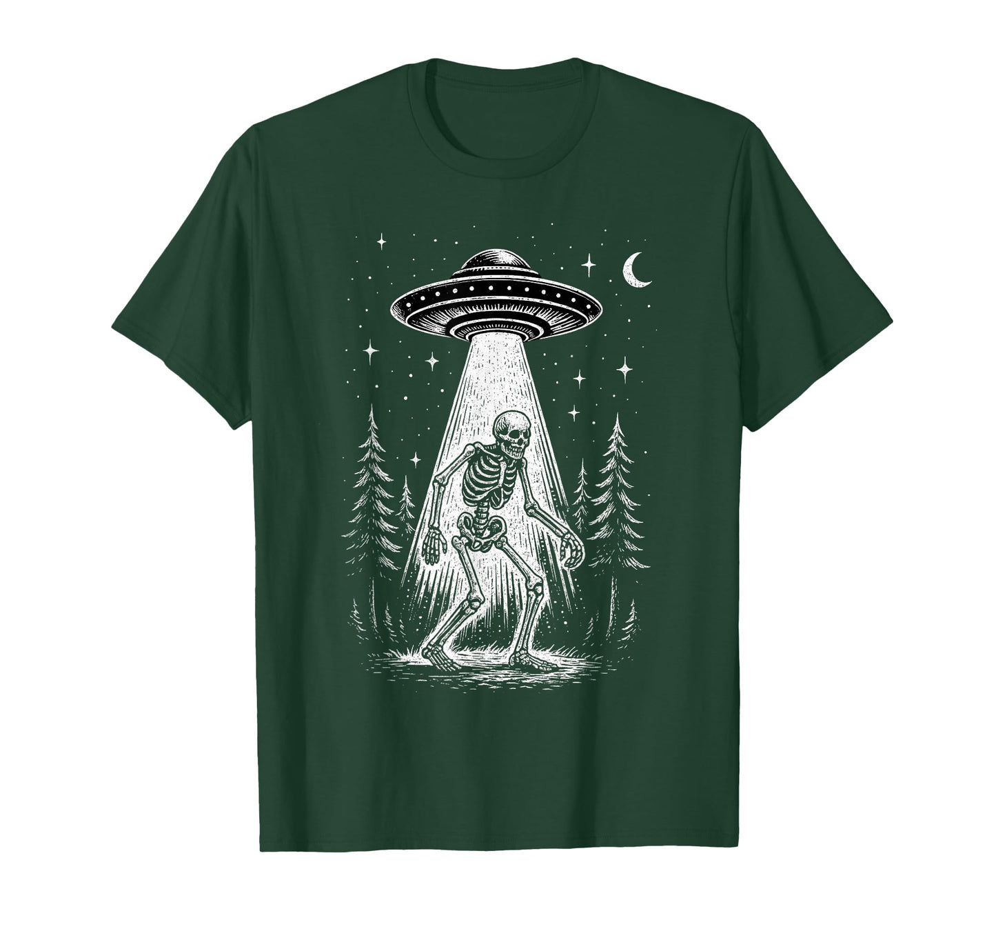 Vintage Skeleton Bigfoot UFO Alien Halloween T-Shirt