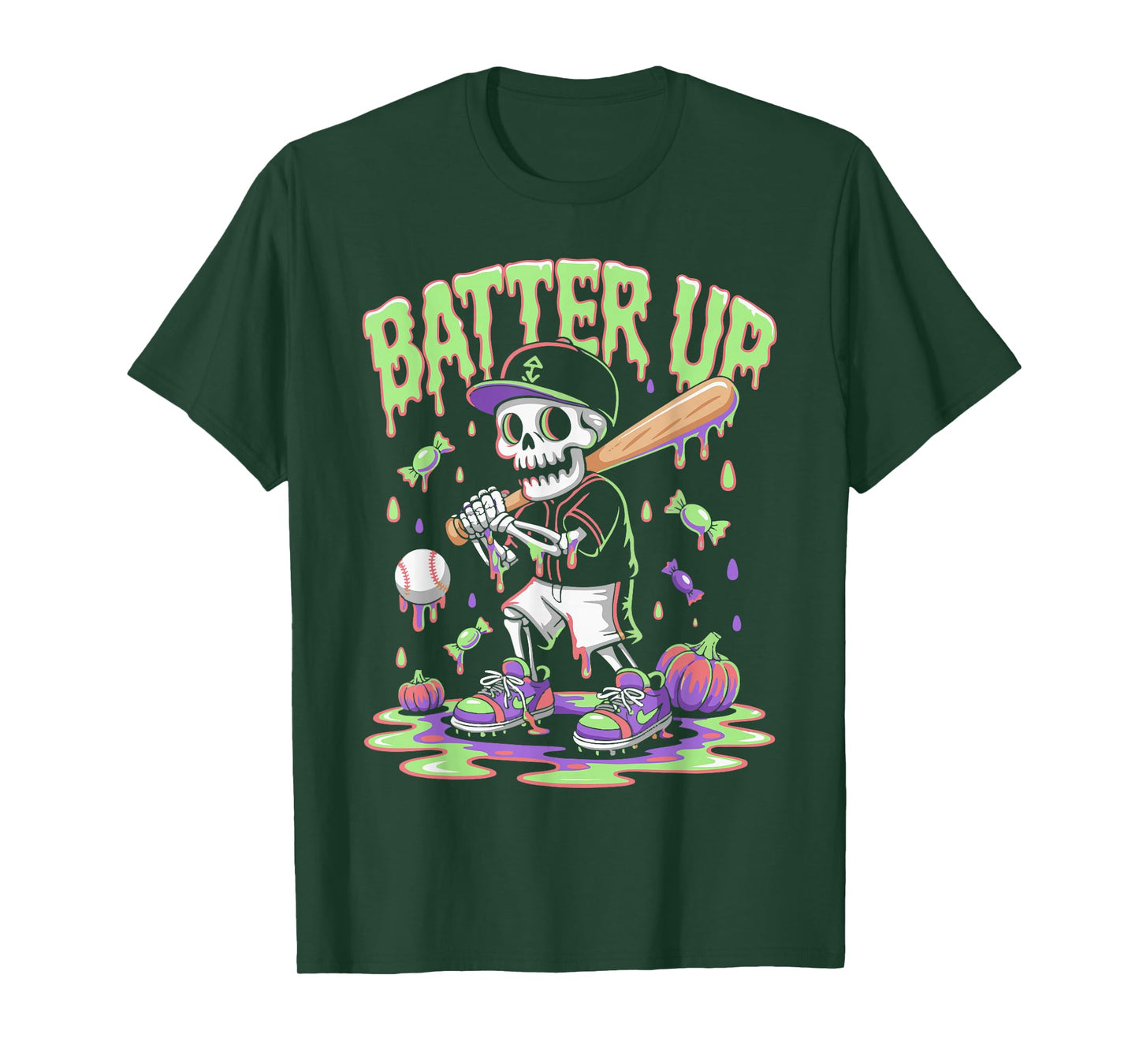 Funny Baseball Skeleton Ice Cream Drip Baseball Boys Men T-Shirt