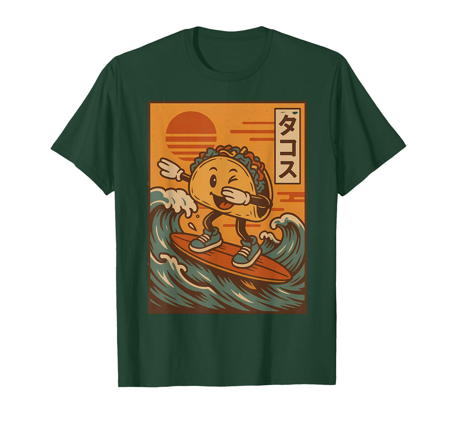 Tacos Surf Dabbing Wave Japanese Culture Ukiyo-e Paper Art T-Shirt
