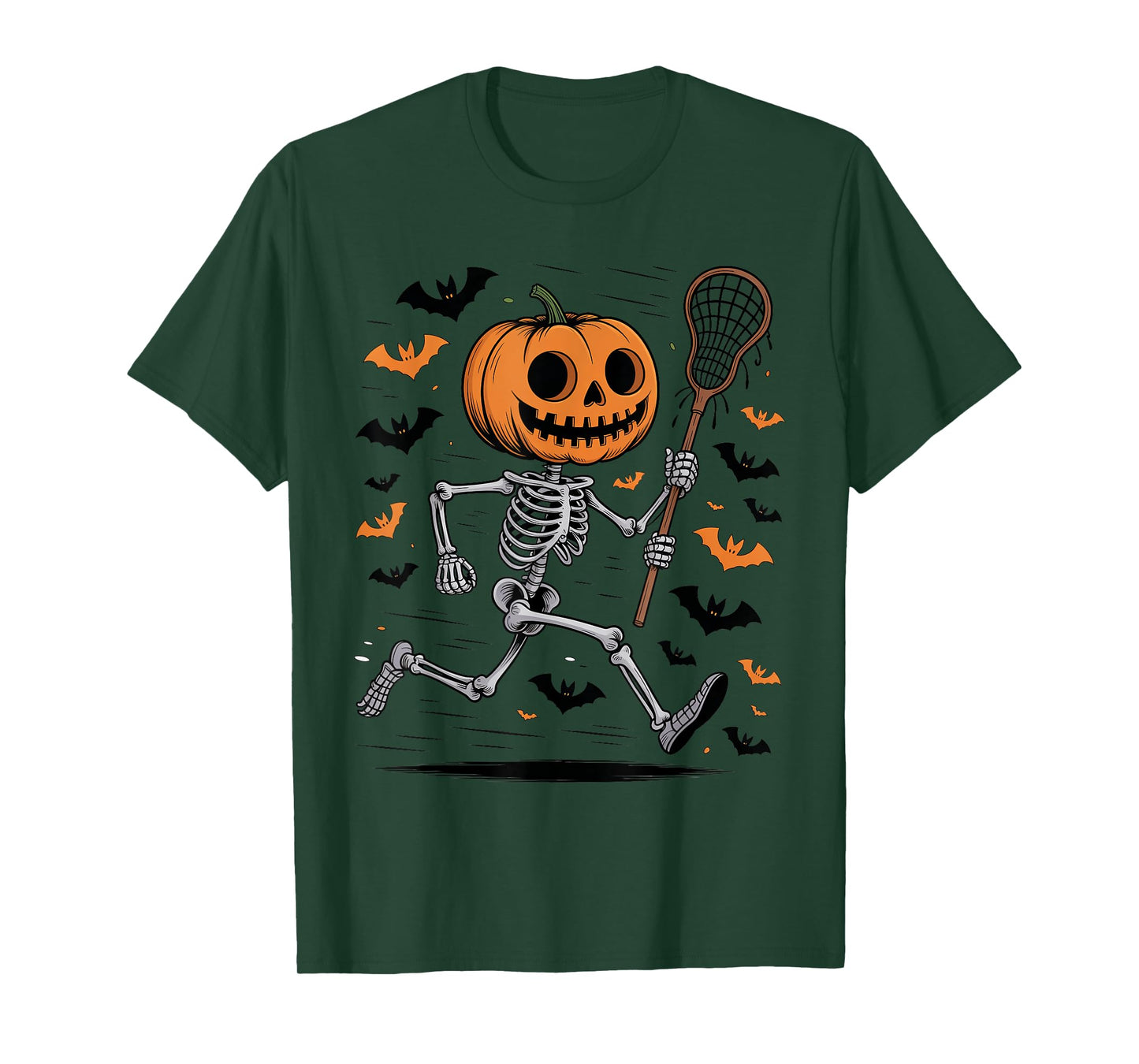 Pumpkin Skeleton Playing Lacrosse Halloween Spooky Season T-Shirt