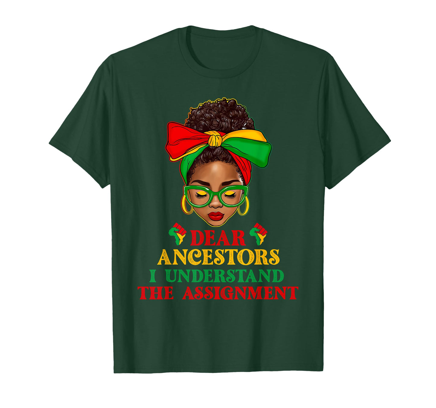 Black Woman Afro Messy Bun Dear Ancestors Juneteenth 1865 T-Shirt