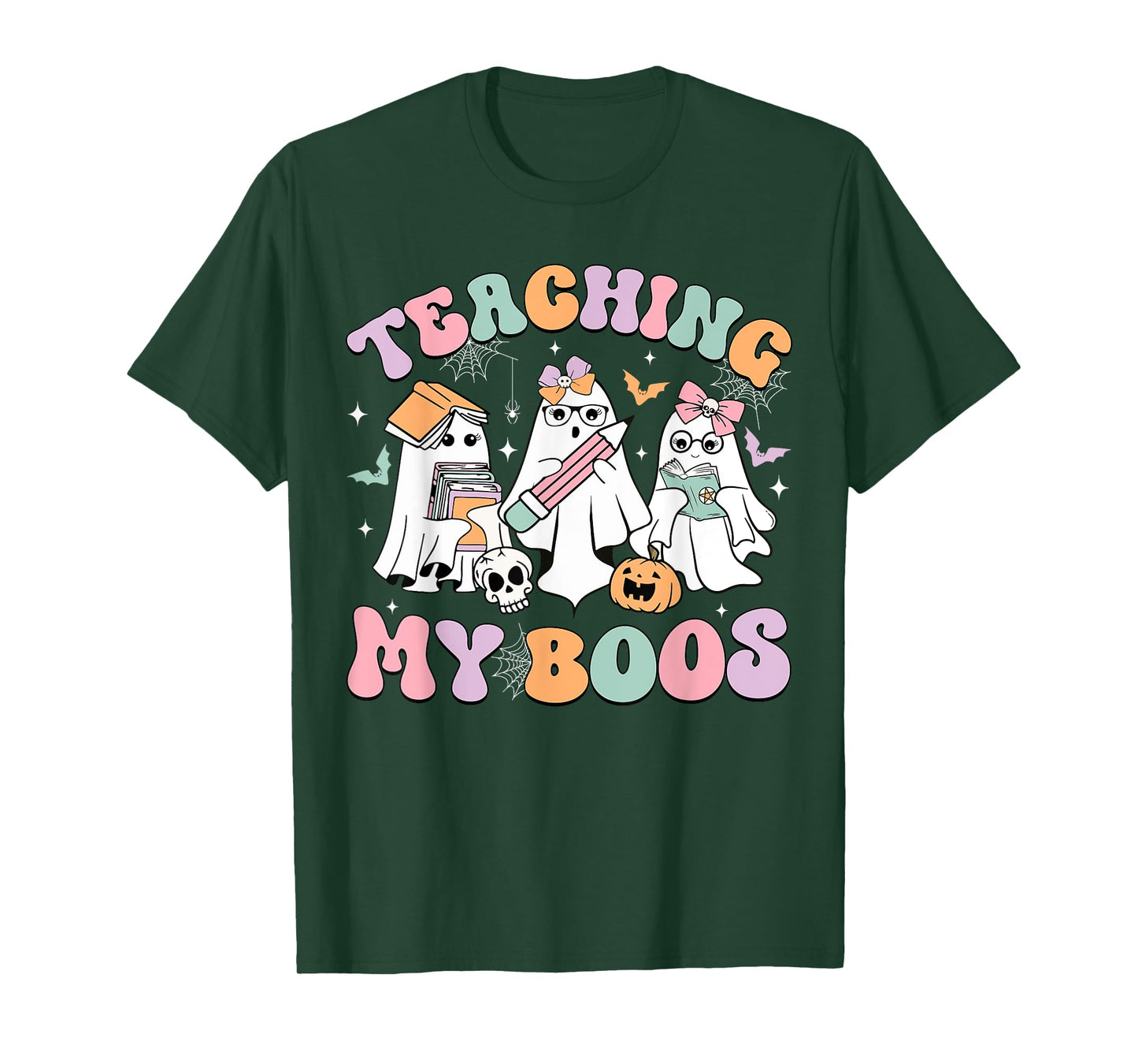 Teaching My Boos Cute Book Ghost Groovy Teacher Halloween T-Shirt for Men Women Kids