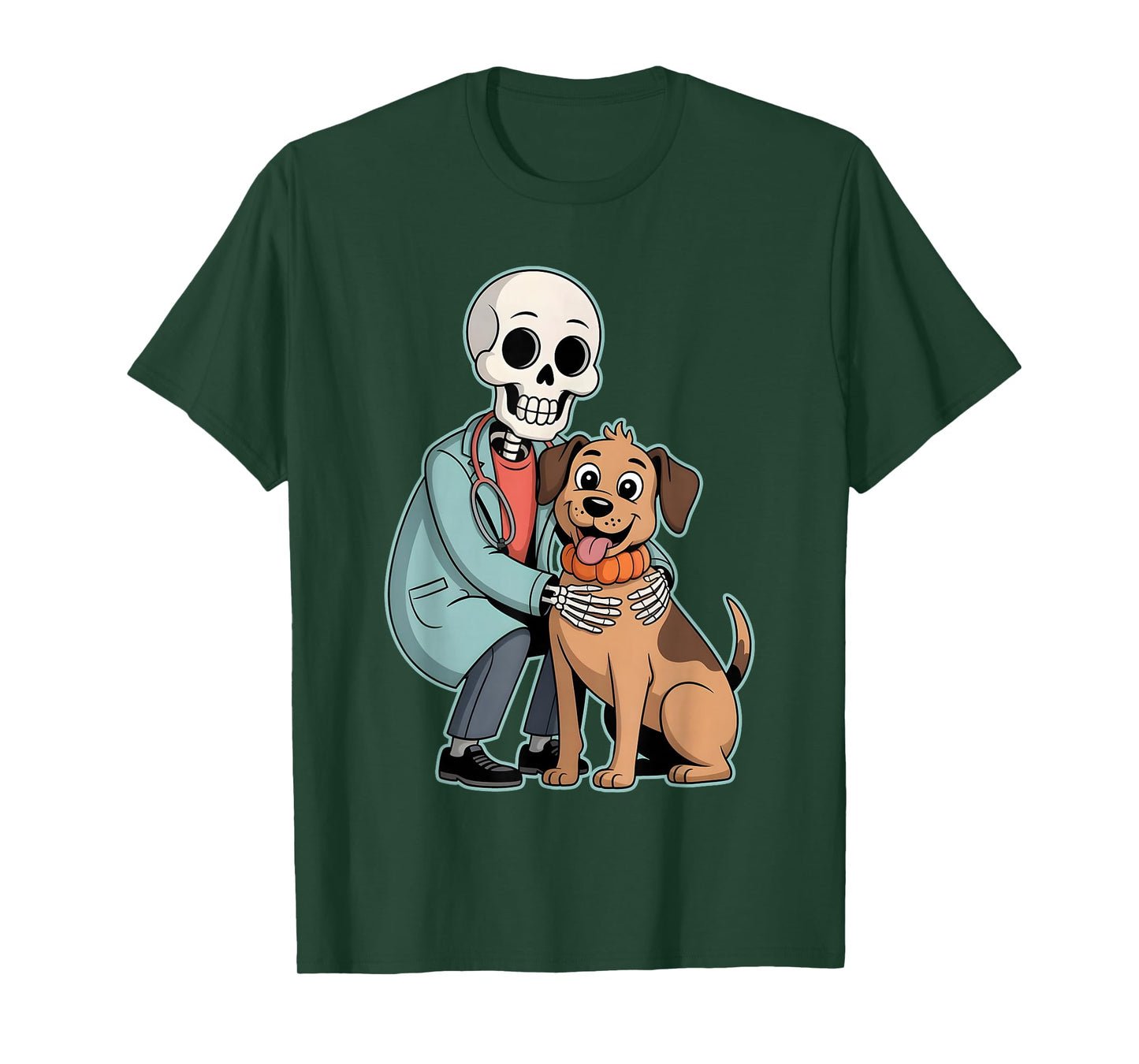 Skeleton Hugging Dog Funny Vet Dog Lover Halloween Men Women T-Shirt