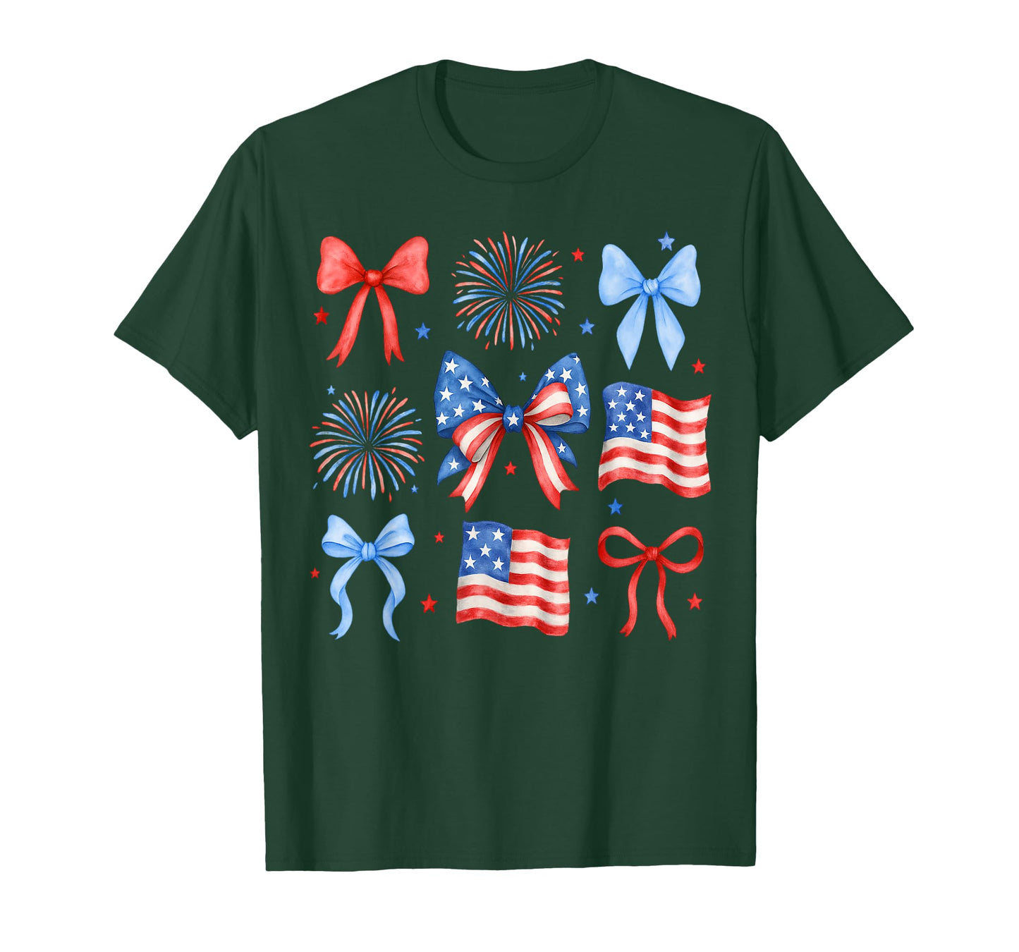 Coquette Bow 4th of July Patriotic Women Girl American Flag T-Shirt