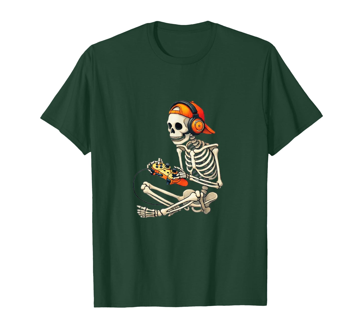 Spooky Skeleton Playing Video Game with Headphones Halloween T-Shirt