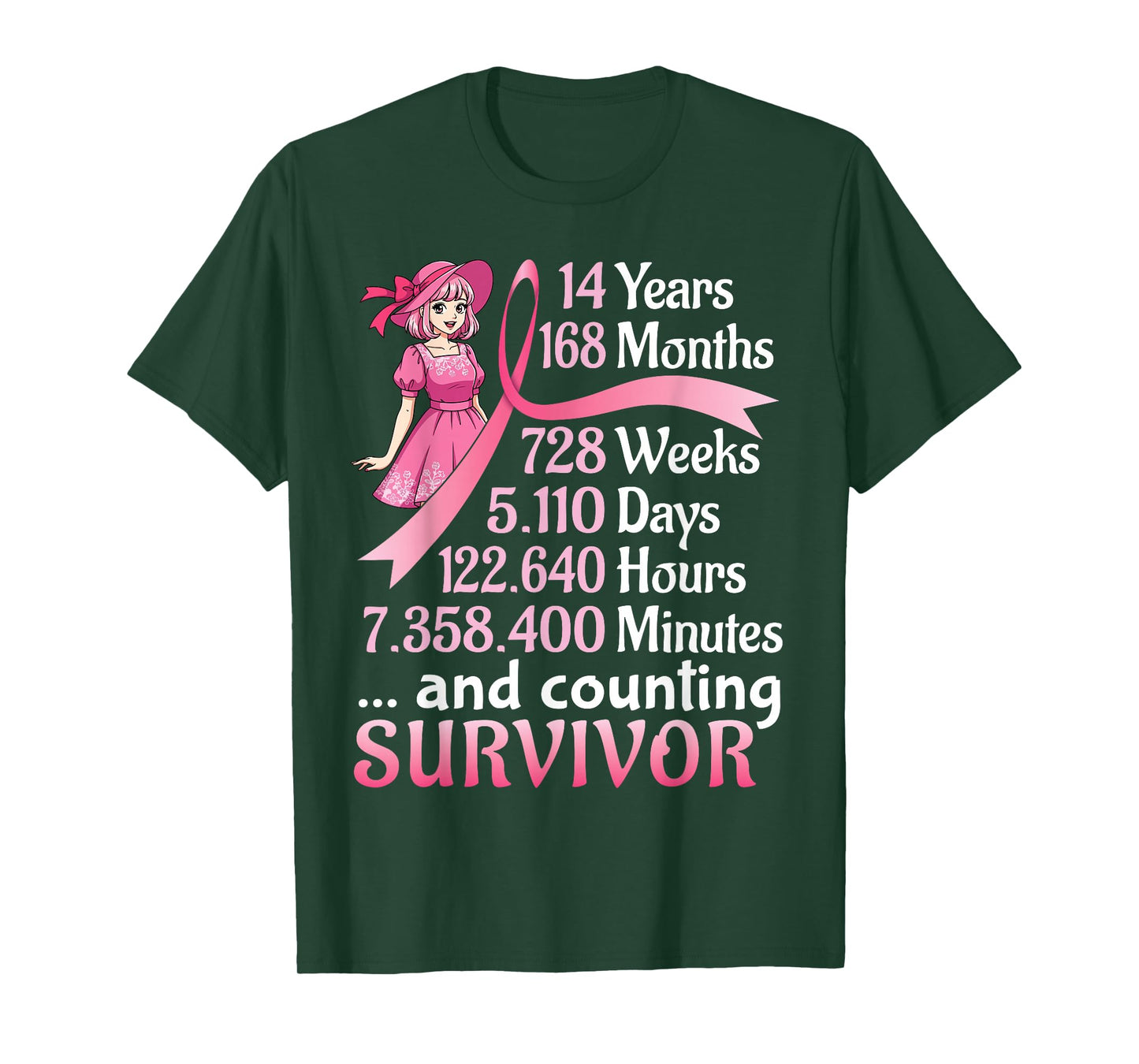 14 Years 168 Months and Counting Breast Cancer Survivor Girl T-Shirt