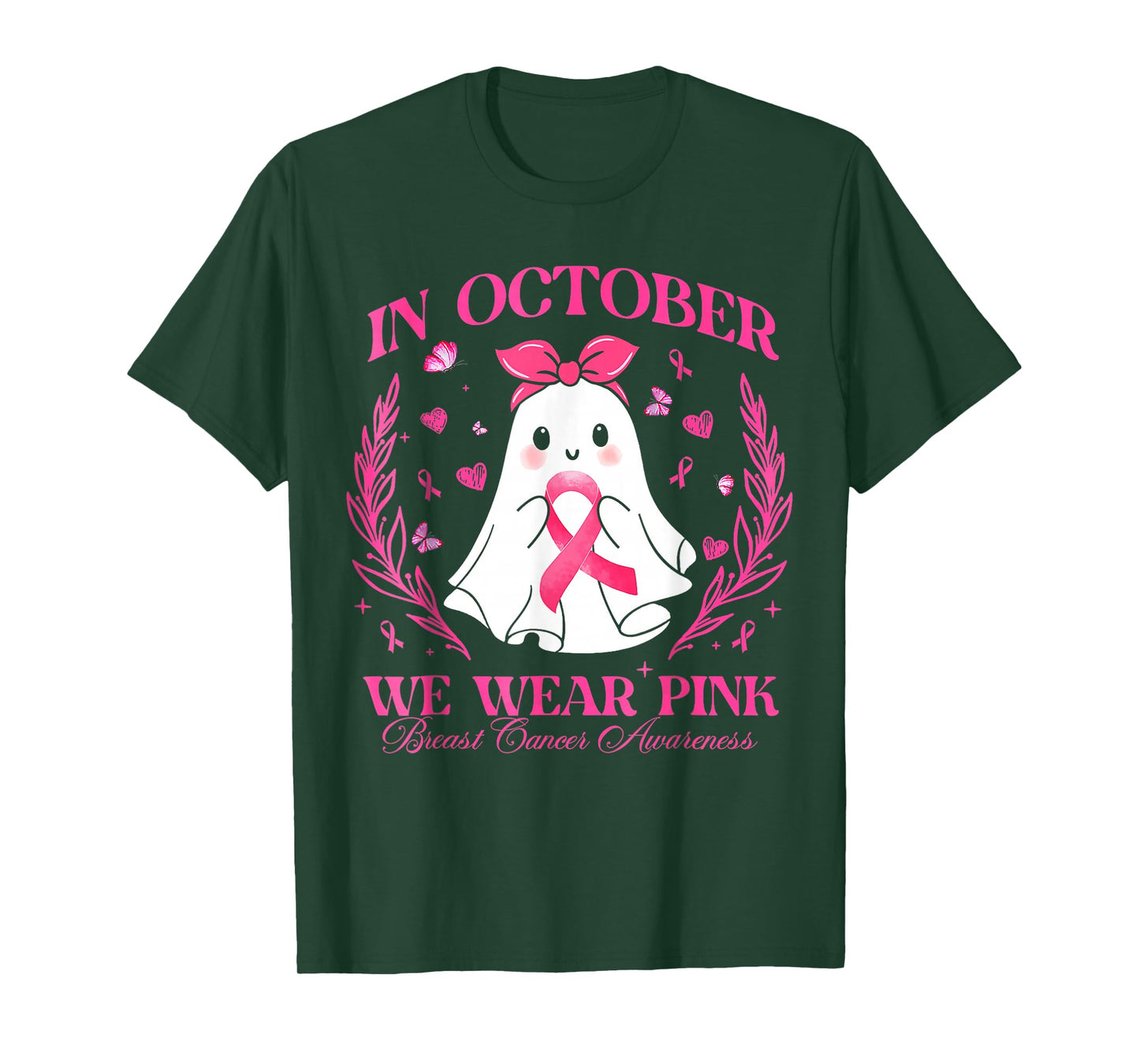 In October We Wear Pink Ghost Witch Breast Cancer Awareness T-Shirt