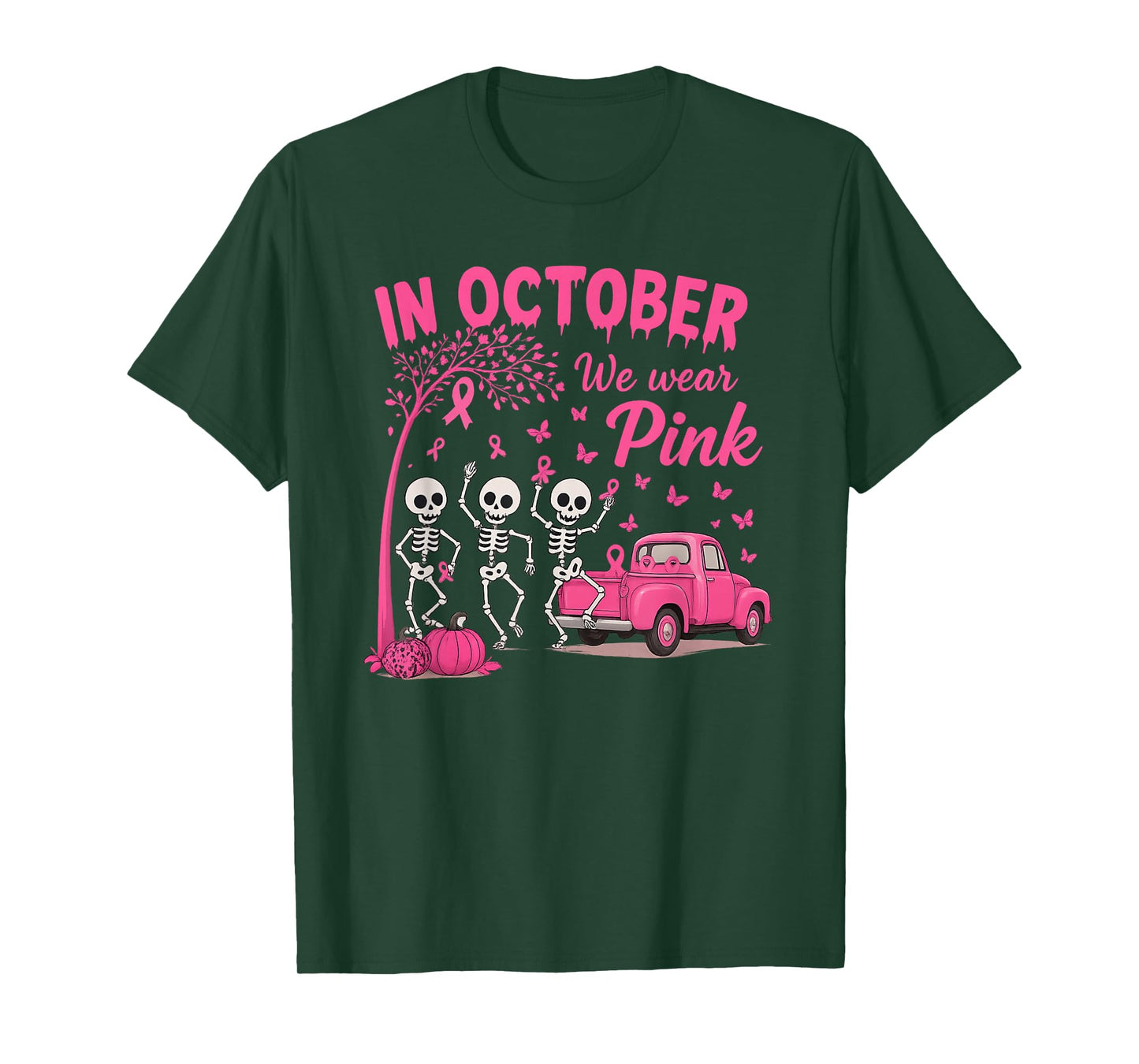 in October We Wear Pink Breast Cancer Awareness Halloween T-Shirt