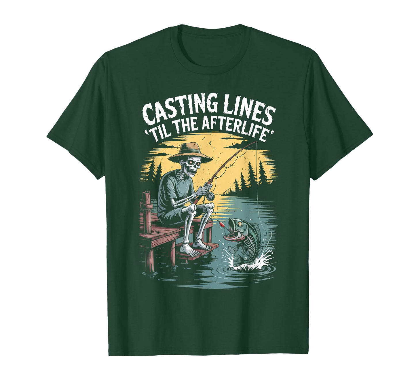 Casting Lines ‘Til The Afterlife Skeleton Fishing Halloween T-Shirt