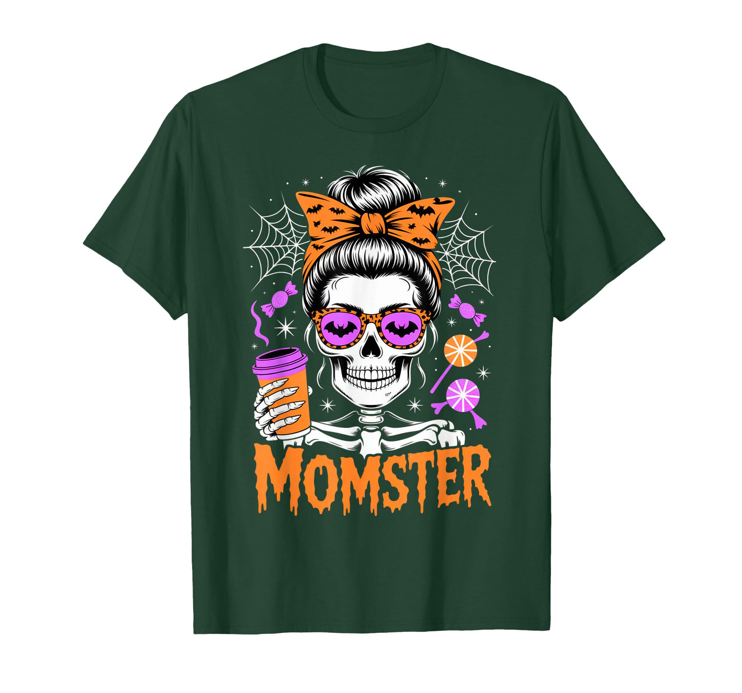Momster Halloween Costume Skeleton Messy Bun Mother Coffee T-Shirt