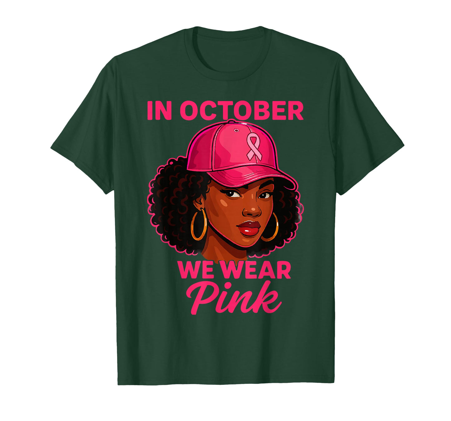 in October We Wear Pink Black Women Breast Cancer Awareness T-Shirt
