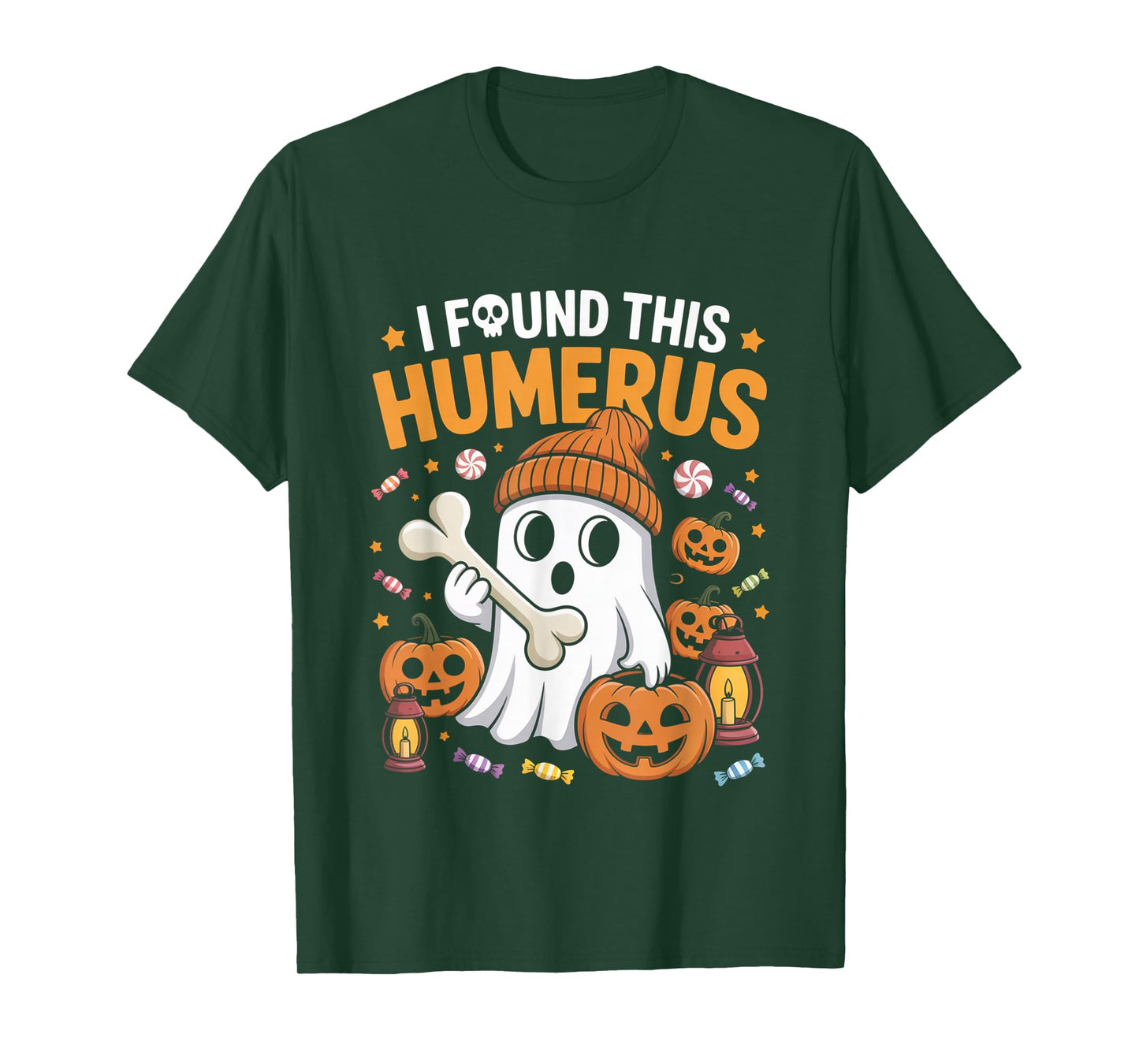 Ghost I Found This Humerus Funny Halloween Skeleton Women T-Shirt