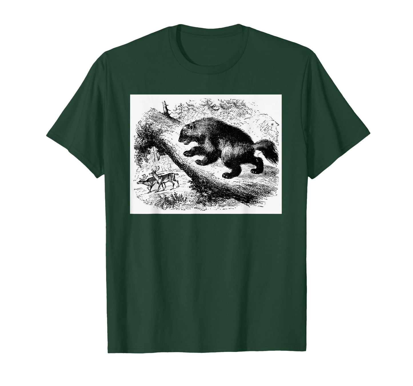 Realist Wild Wolverine Animal Illustration Hand Drawn Art T-Shirt