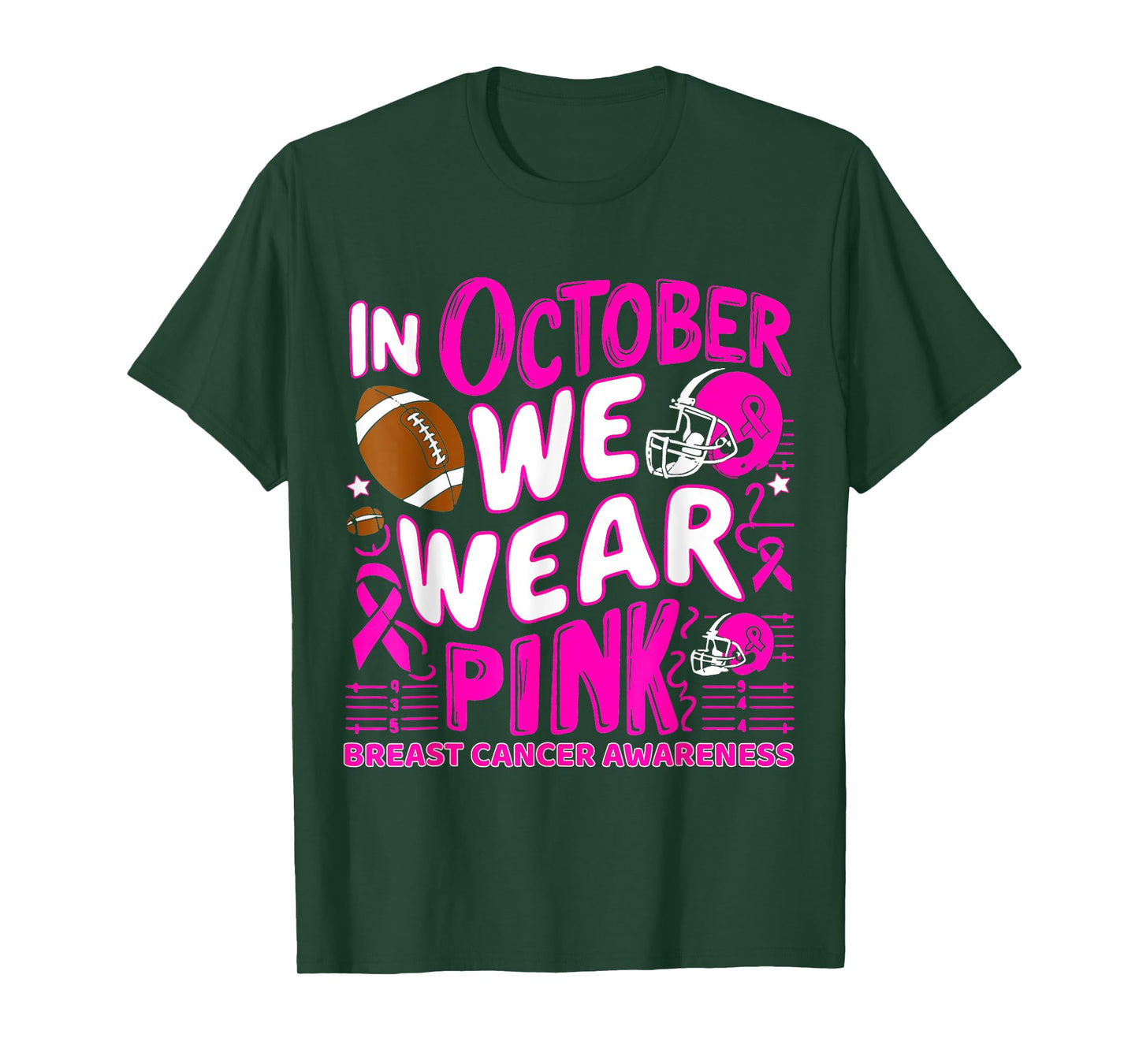 In October We Wear Pink Breast Cancer Football Halloween T-Shirt