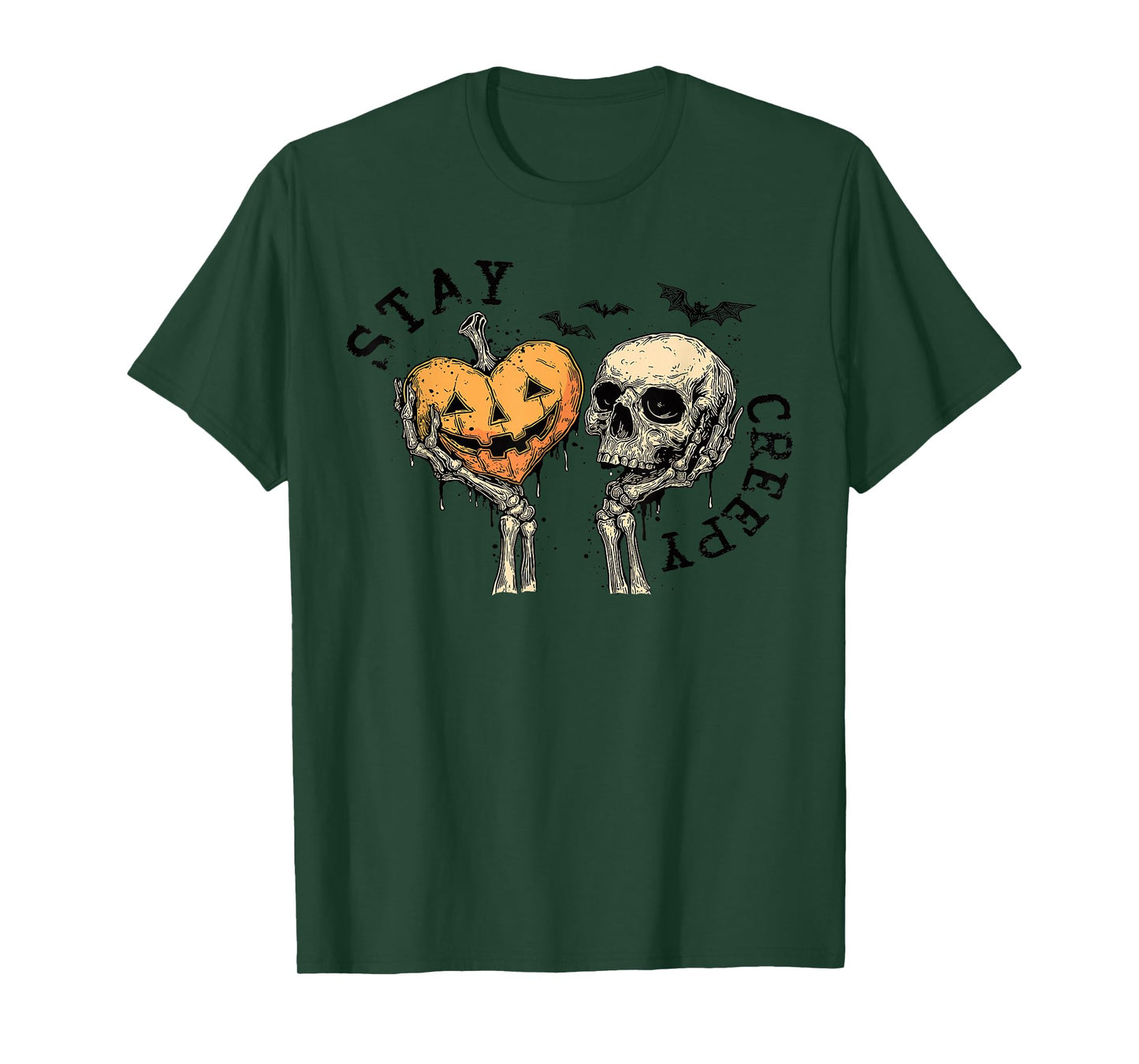 Stay Creepy Dripping Heart Halloween Skeleton Hand Spooky T-Shirt