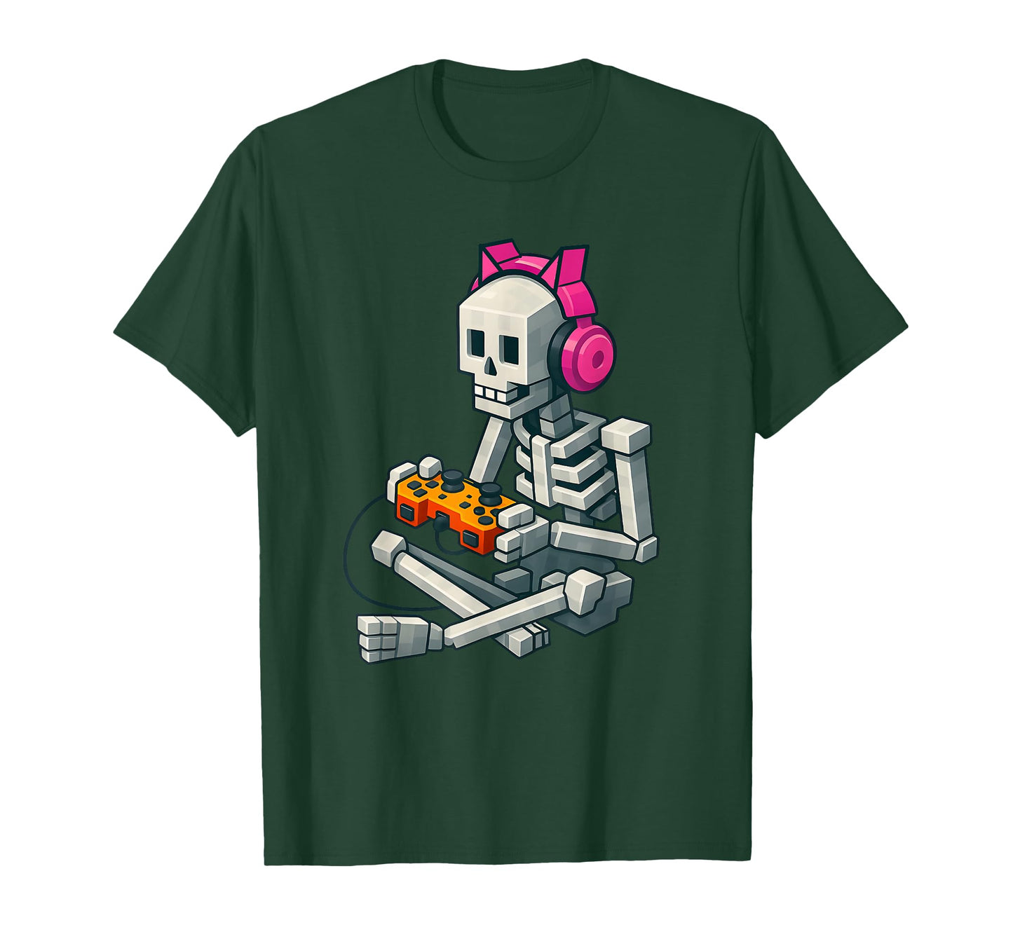 Halloween Skeleton Gamer Pixel Video Gaming Women Girls Kids T-Shirt