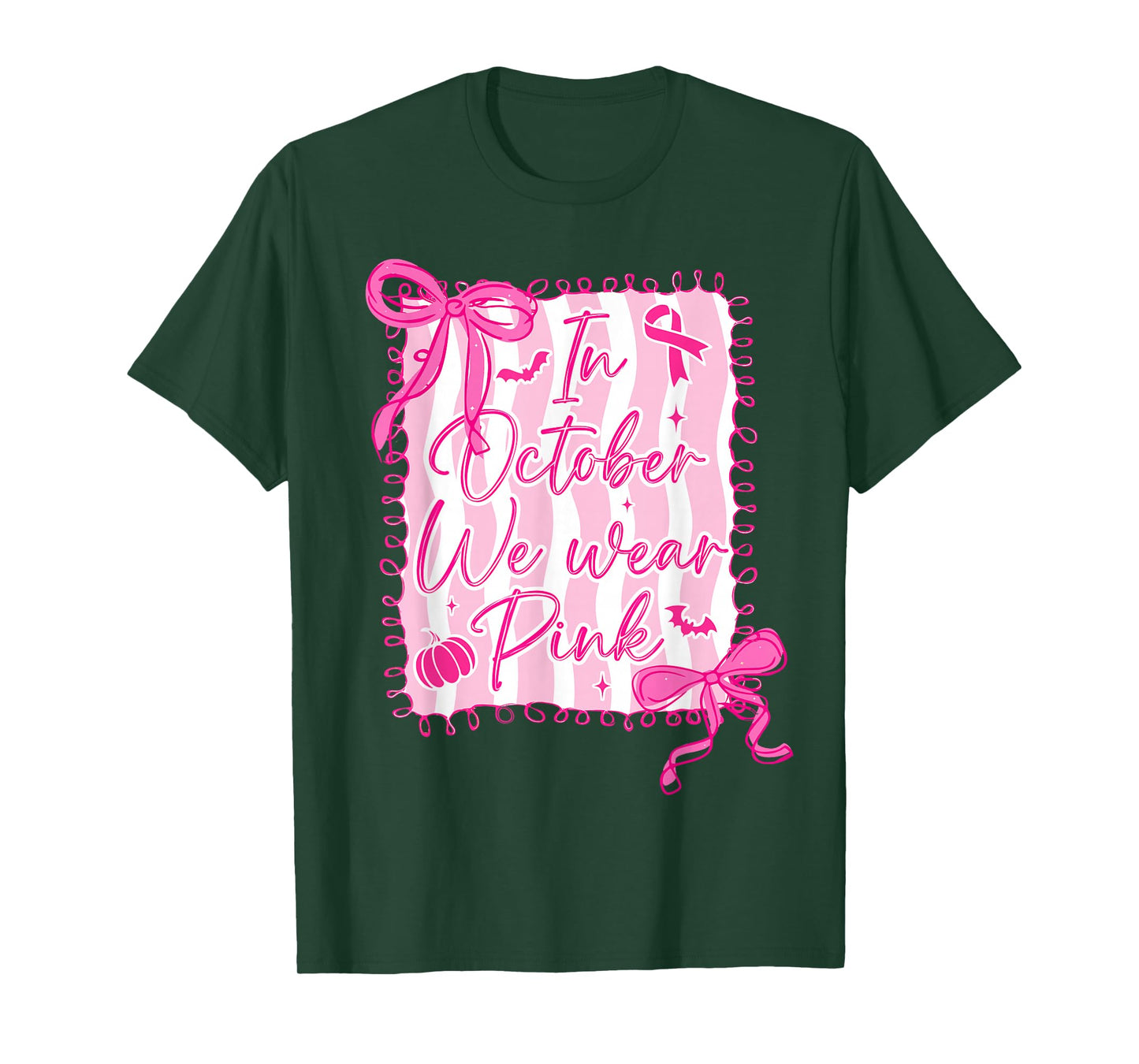 In October We Wear Pink Coquette Bow Breast Cancer Awareness T-Shirt