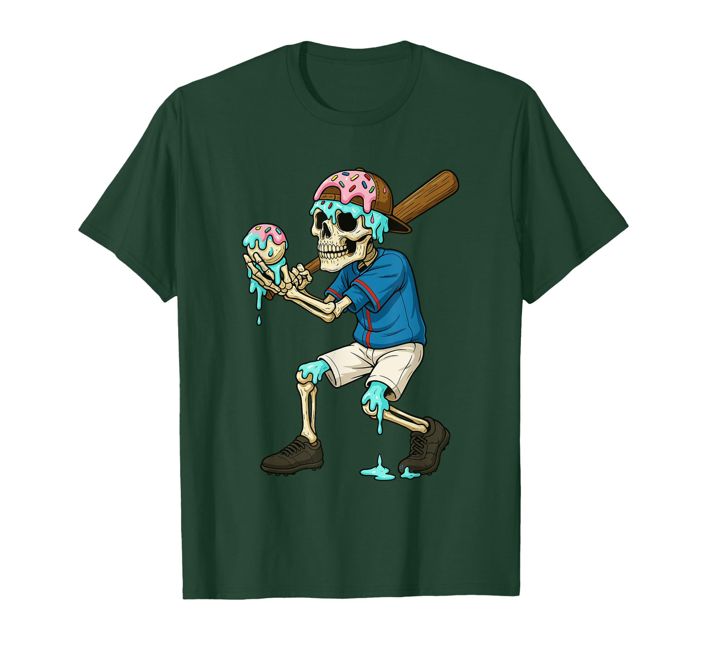 Funny Baseball Skeleton Ice Cream Drip Baseball Boys Youth T-Shirt