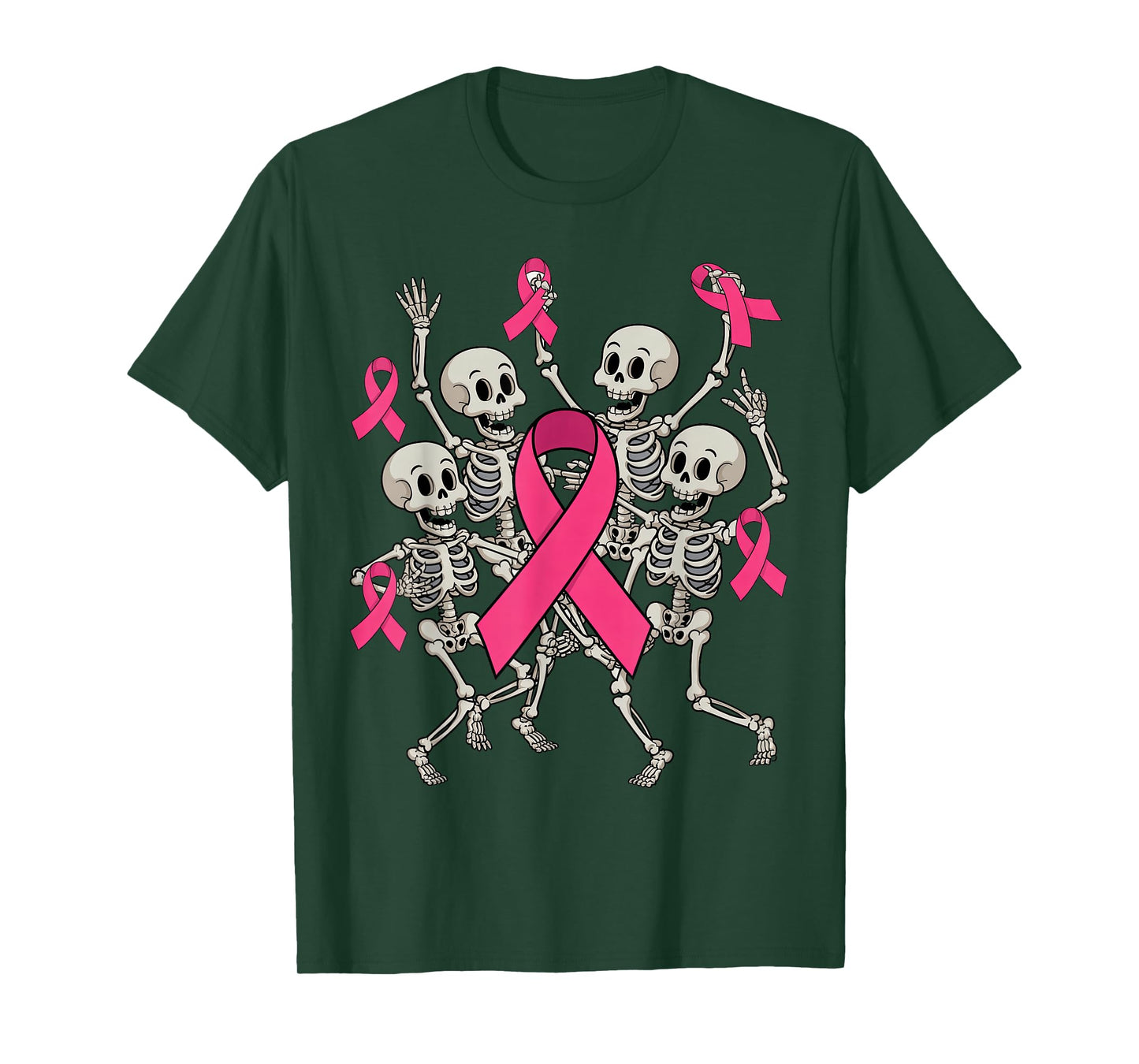 Family Matching Pink Ribbon Skeletons Breast Cancer Support T-Shirt