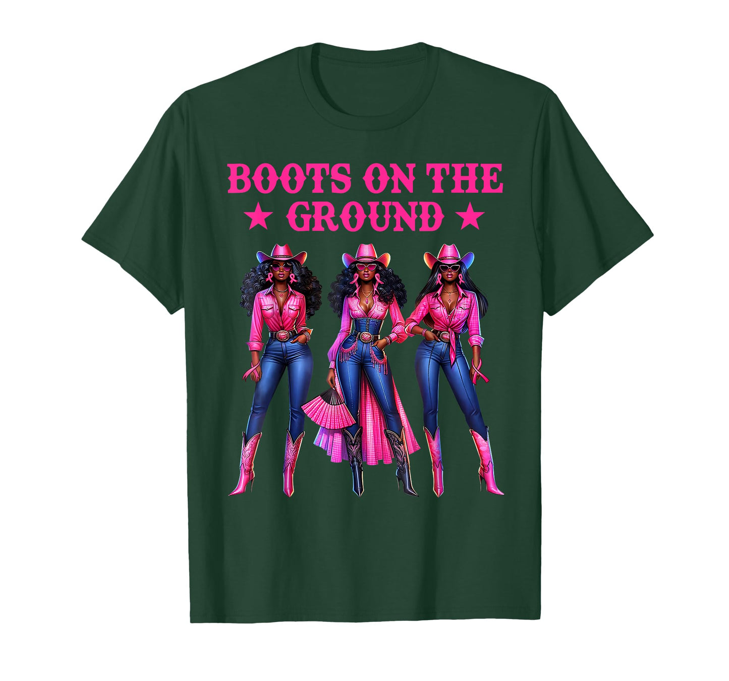 Boots On The Ground Pink Cowgirl Breast Cancer Awareness T-Shirt
