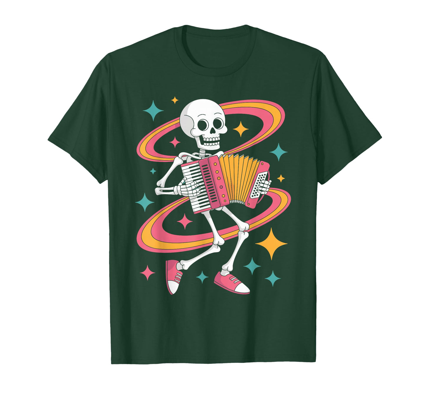 Groovy Psychedelic Skeleton Accordion Funky Vibes Halloween T-Shirt