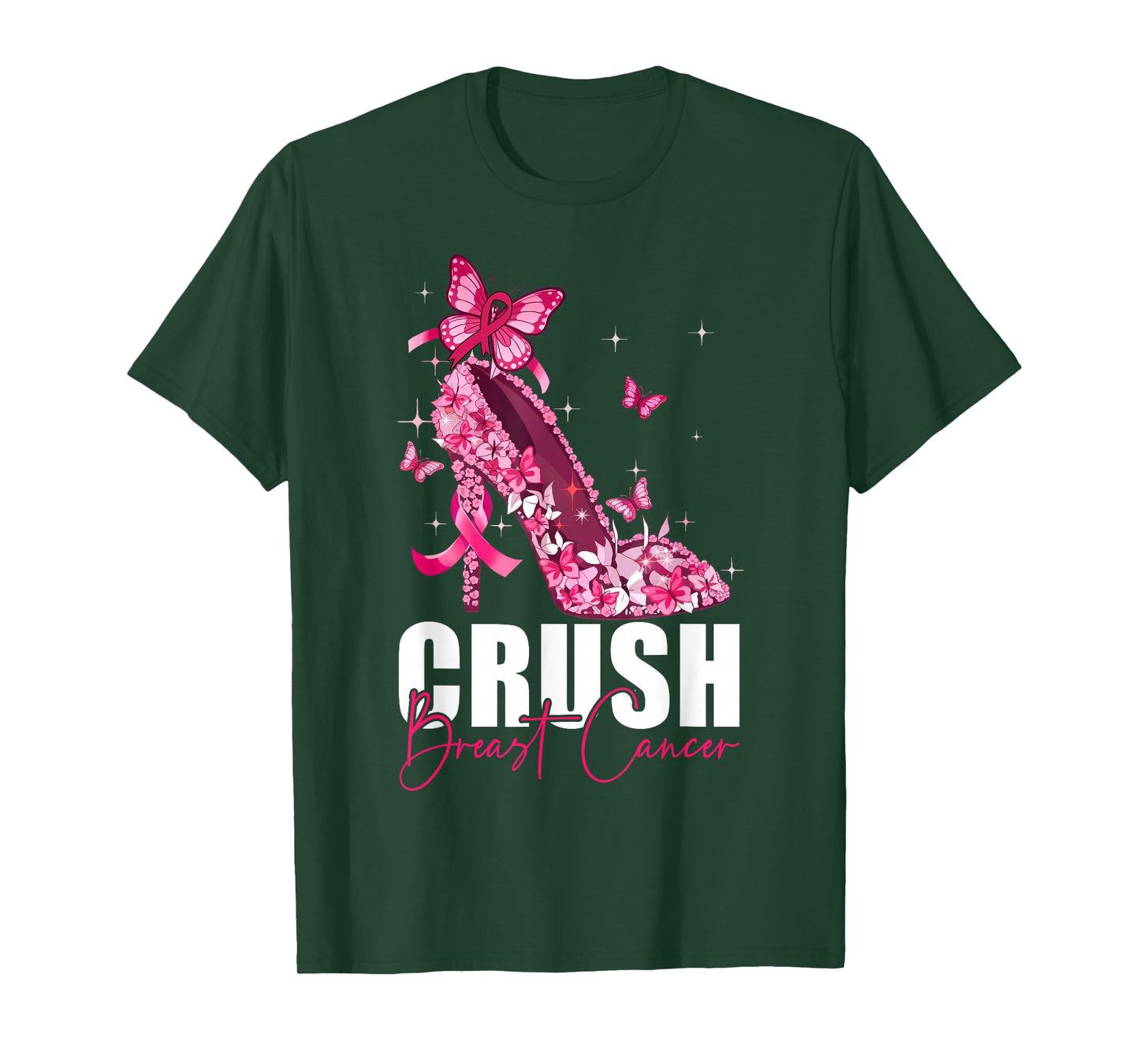 Crush Breast Cancer Awareness Pink High Heel Butterflies T-Shirt