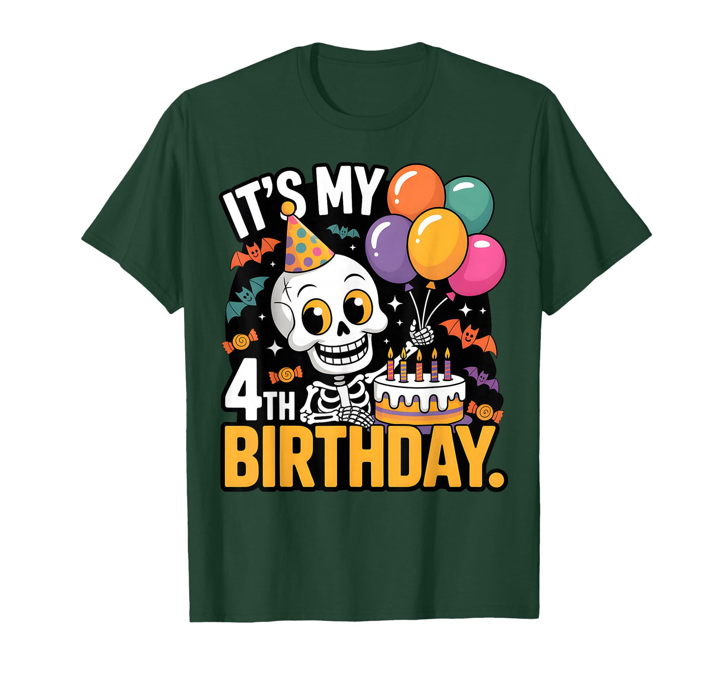 Halloween Skeleton 4th Birthday Outfit for Kids T-Shirt