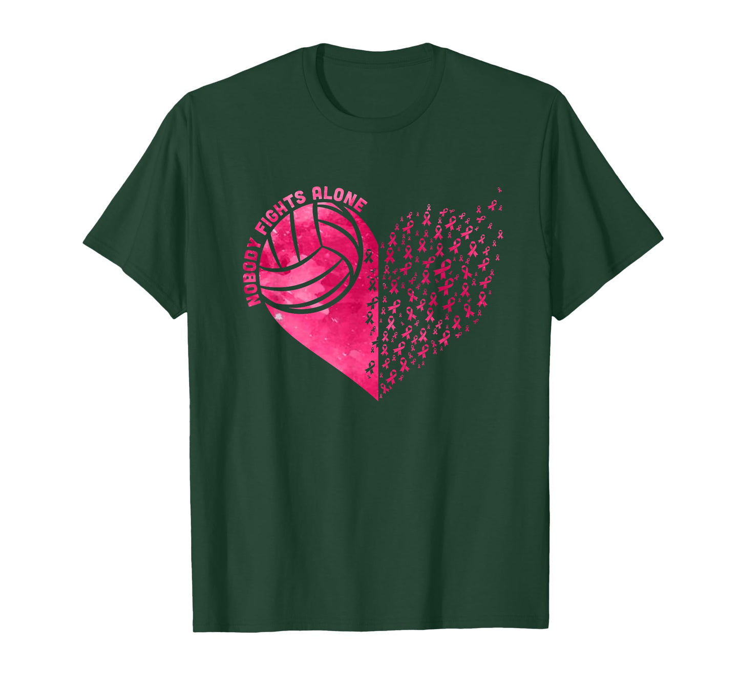Nobody Fights Alone Pink Volleyball Breast Cancer Awareness T-Shirt