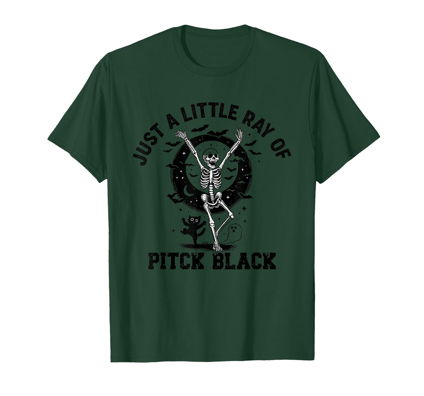 Just A Little Ray of Pitck Black Skeleton Cat Ghost T-Shirt