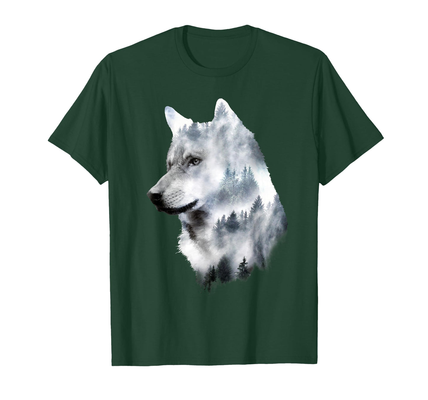 Dramabite Double Exposure Wolf T-Shirt - Men's Unisex Black Small Classic Fit Short Sleeve Animal-Wolf Graphic T-Shirt