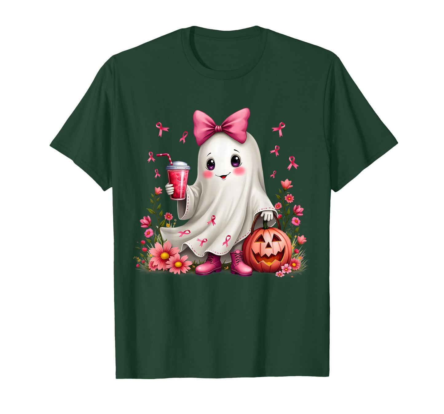 In October We Wear Pink Ghost Breast Cancer Awareness T-Shirt