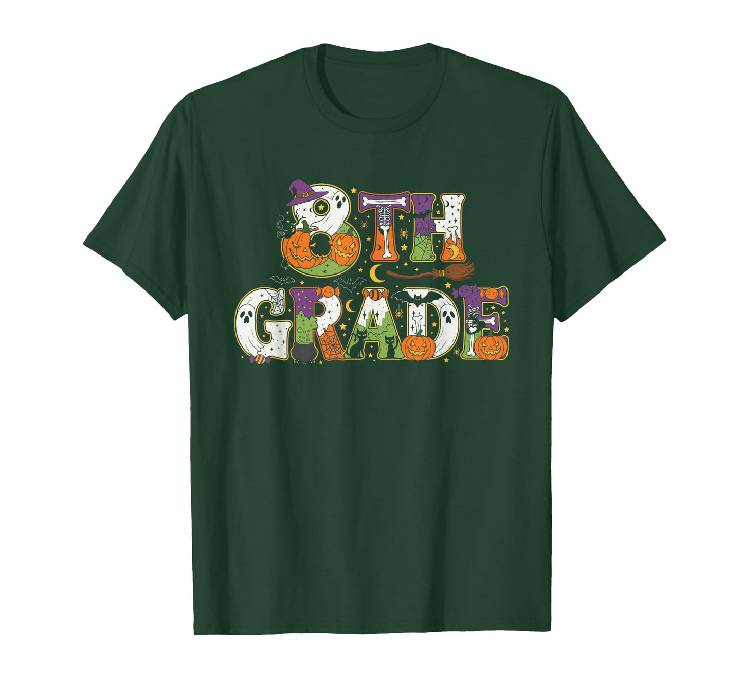 8th Grade Pumpkin Ghost Skeleton Halloween Kids Mens Womens T-Shirt