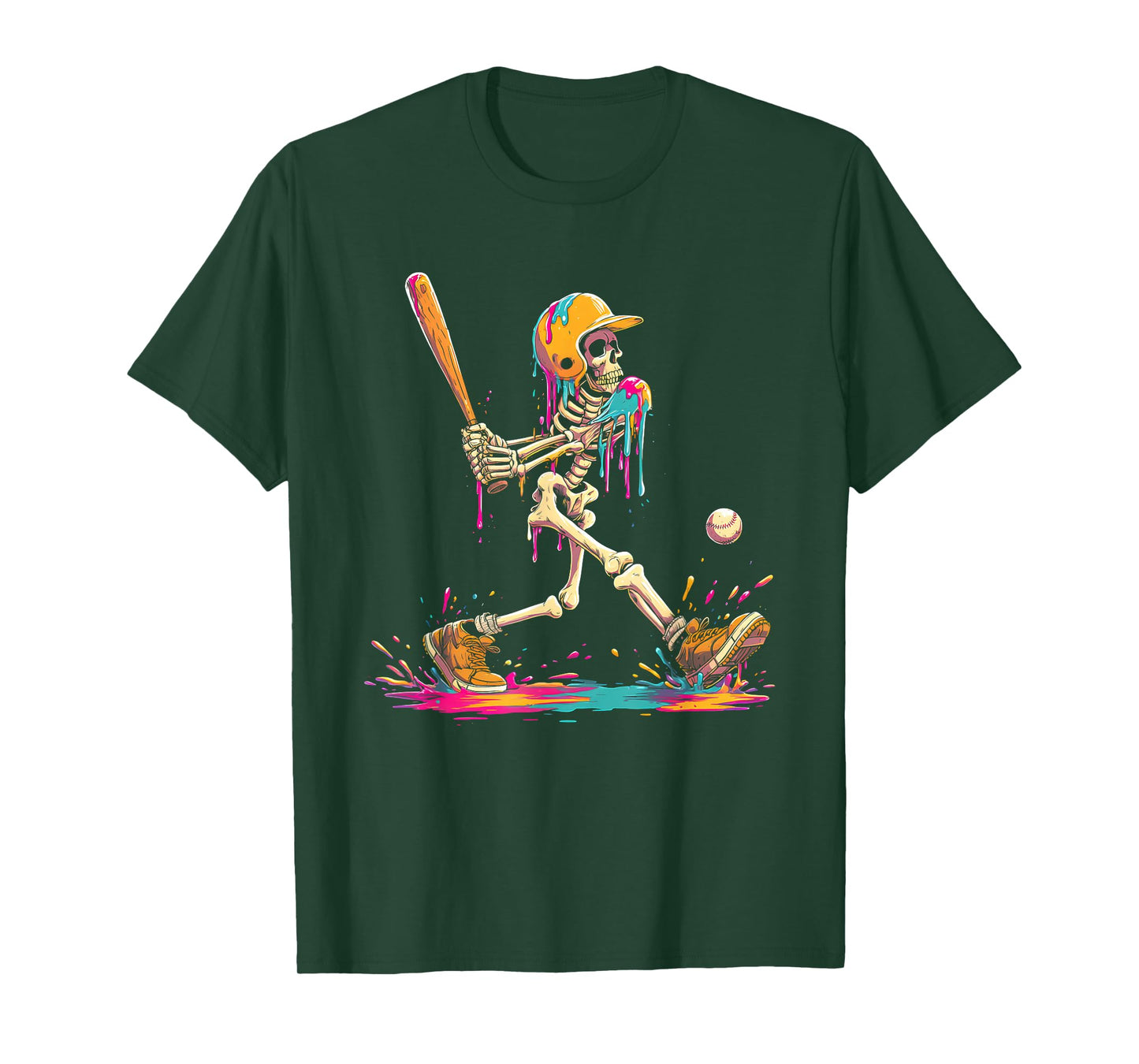 Funny Baseball Skeleton Ice Cream Drip T-Shirt
