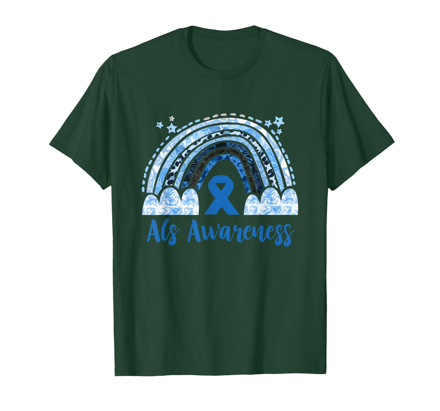ALS Awareness Blue Ribbon Rainbow Motor Neuron Disease T-Shirt