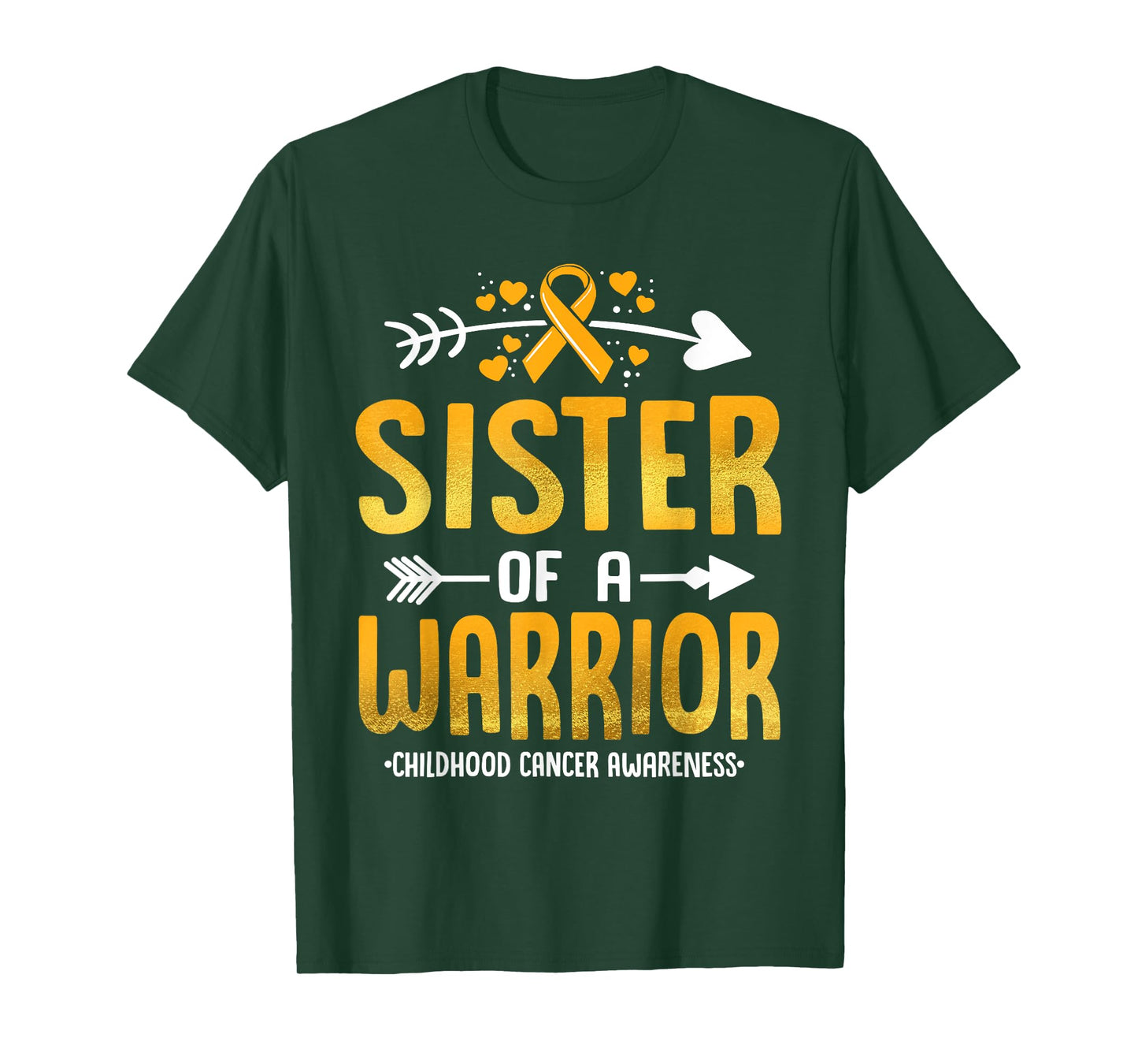 Sister Of A Warrior Childhood Cancer Awareness Gold Ribbon T-Shirt