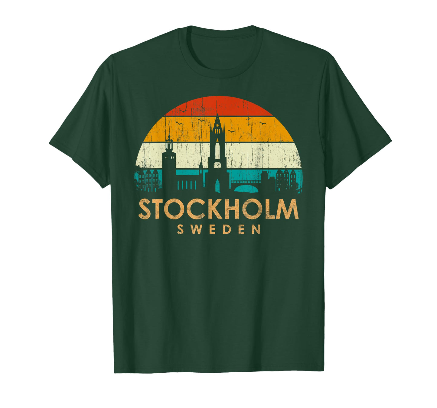 Vintage Retro Style Landscape Sun Skyline Stockholm Sweden T-Shirt