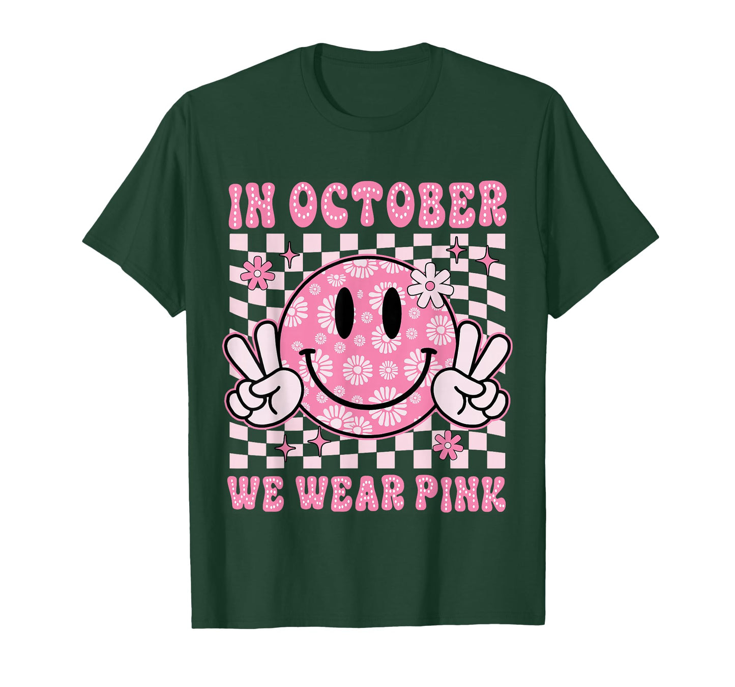 In October We Wear Pink Groovy Smile Face Breast Cancer T-Shirt